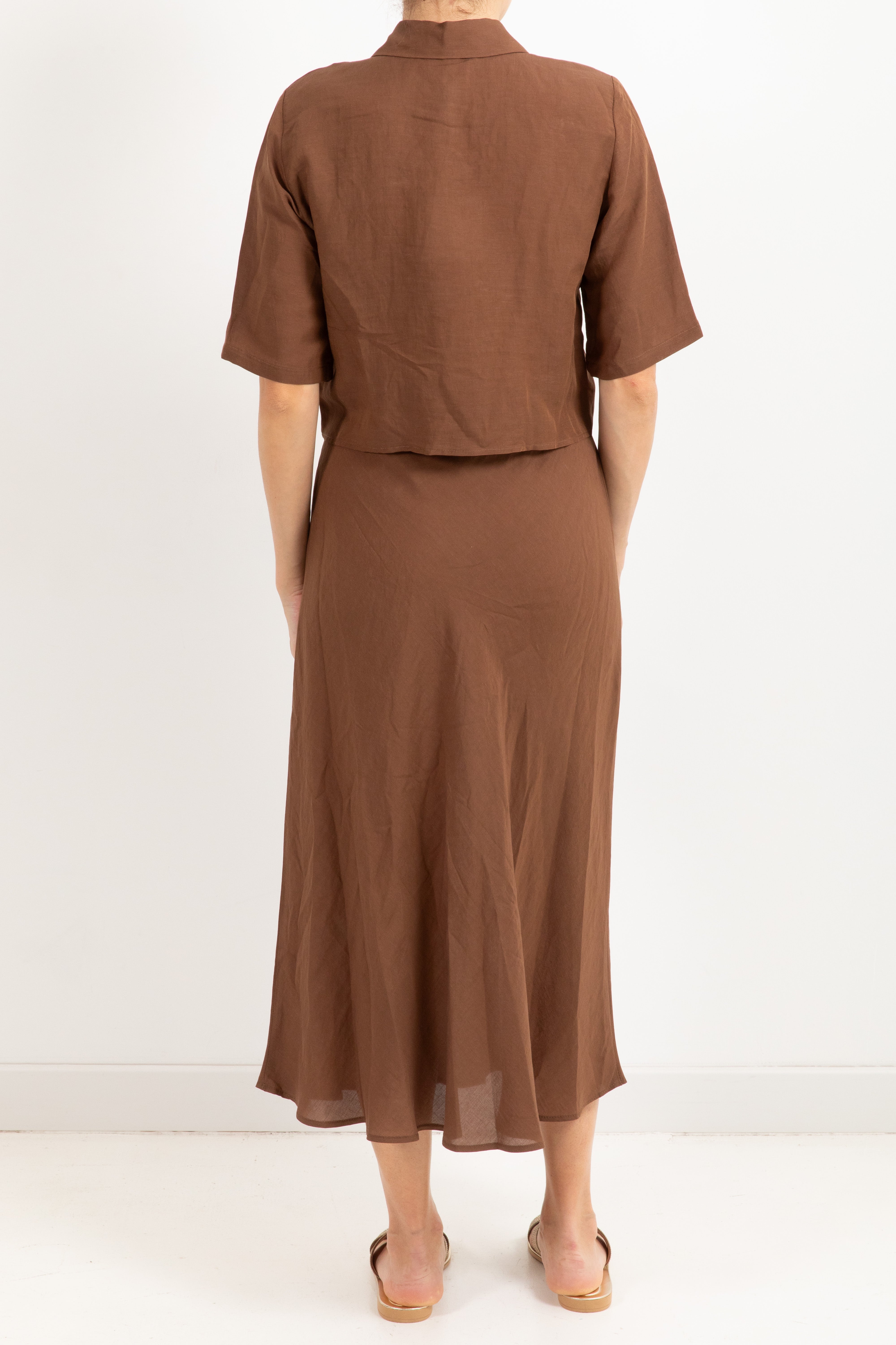 Coordinato camicia cropped e gonna in viscosa e lino Tensione IN