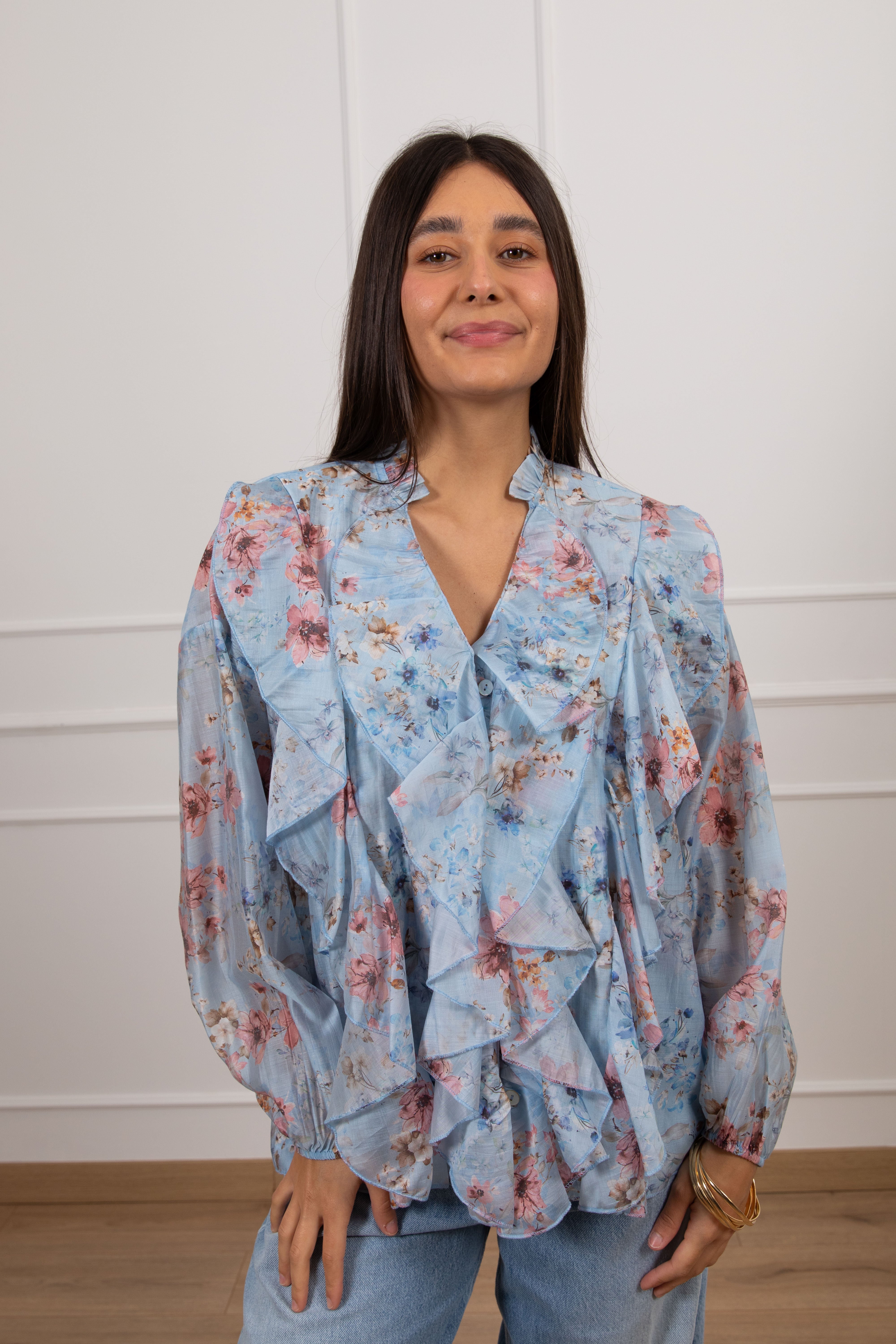 Camicia fantasia flowers con rouches Susy Mix