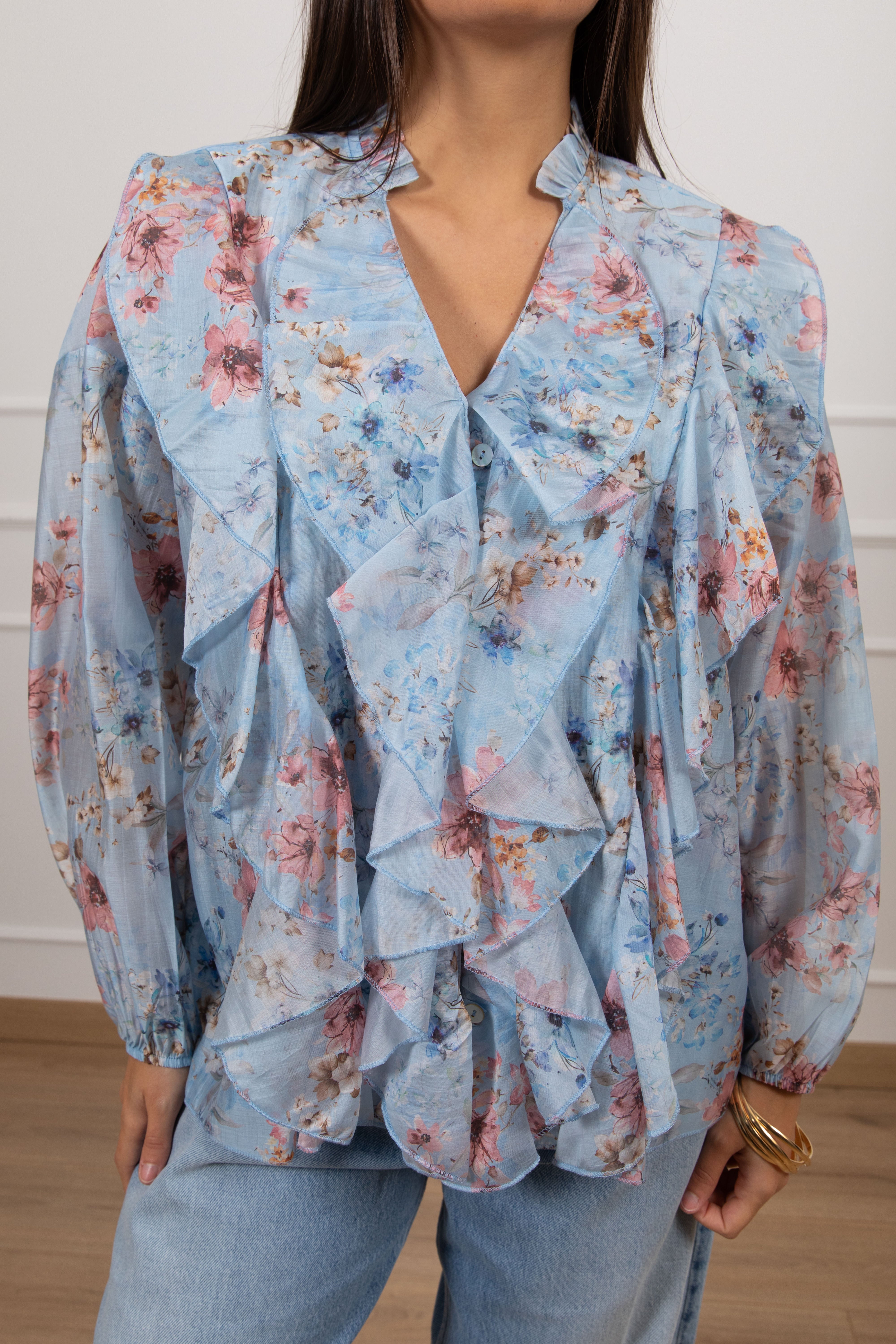 Camicia fantasia flowers con rouches Susy Mix
