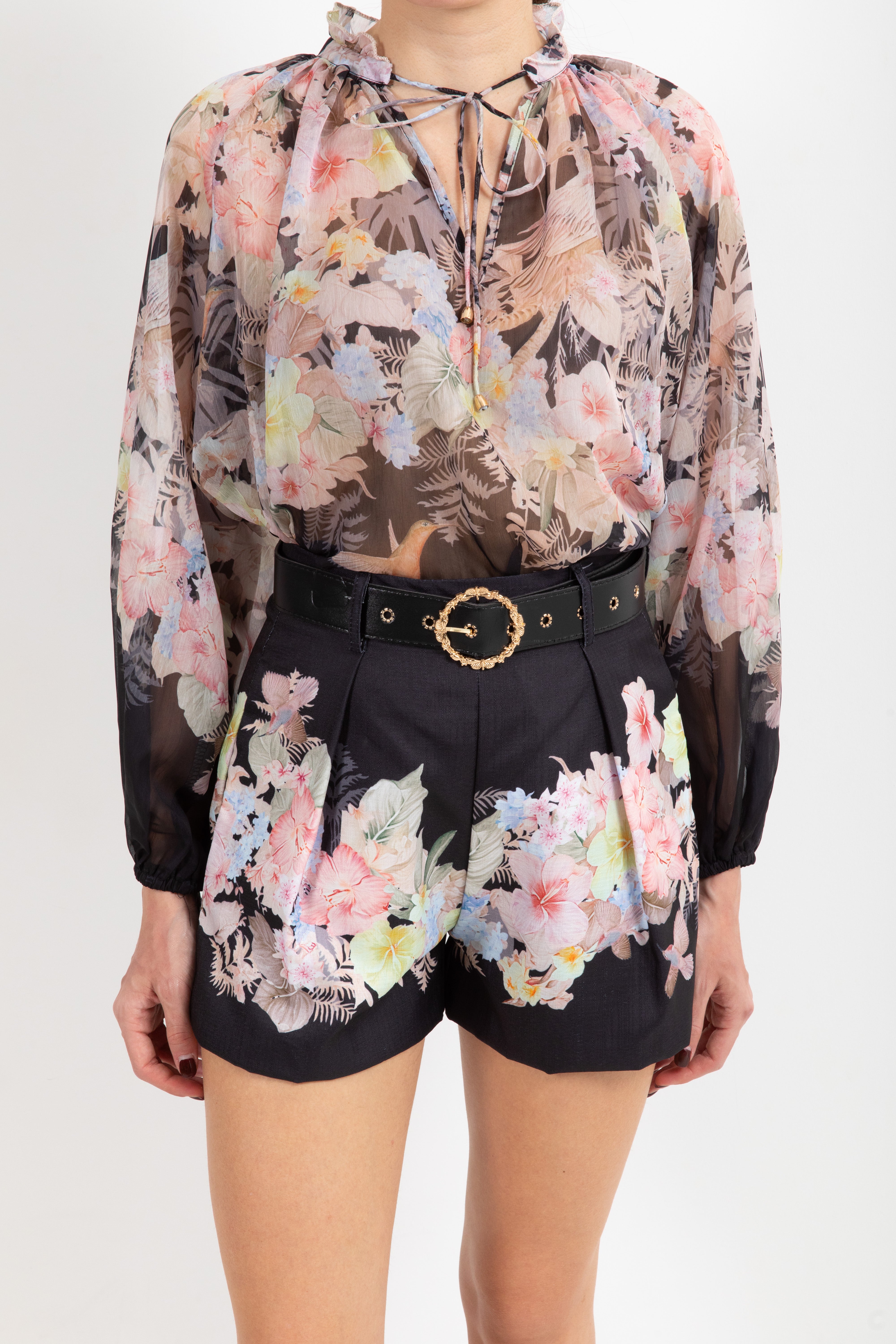 Coordinato blusa e shorts con cintura fantasia flowers Kontatto
