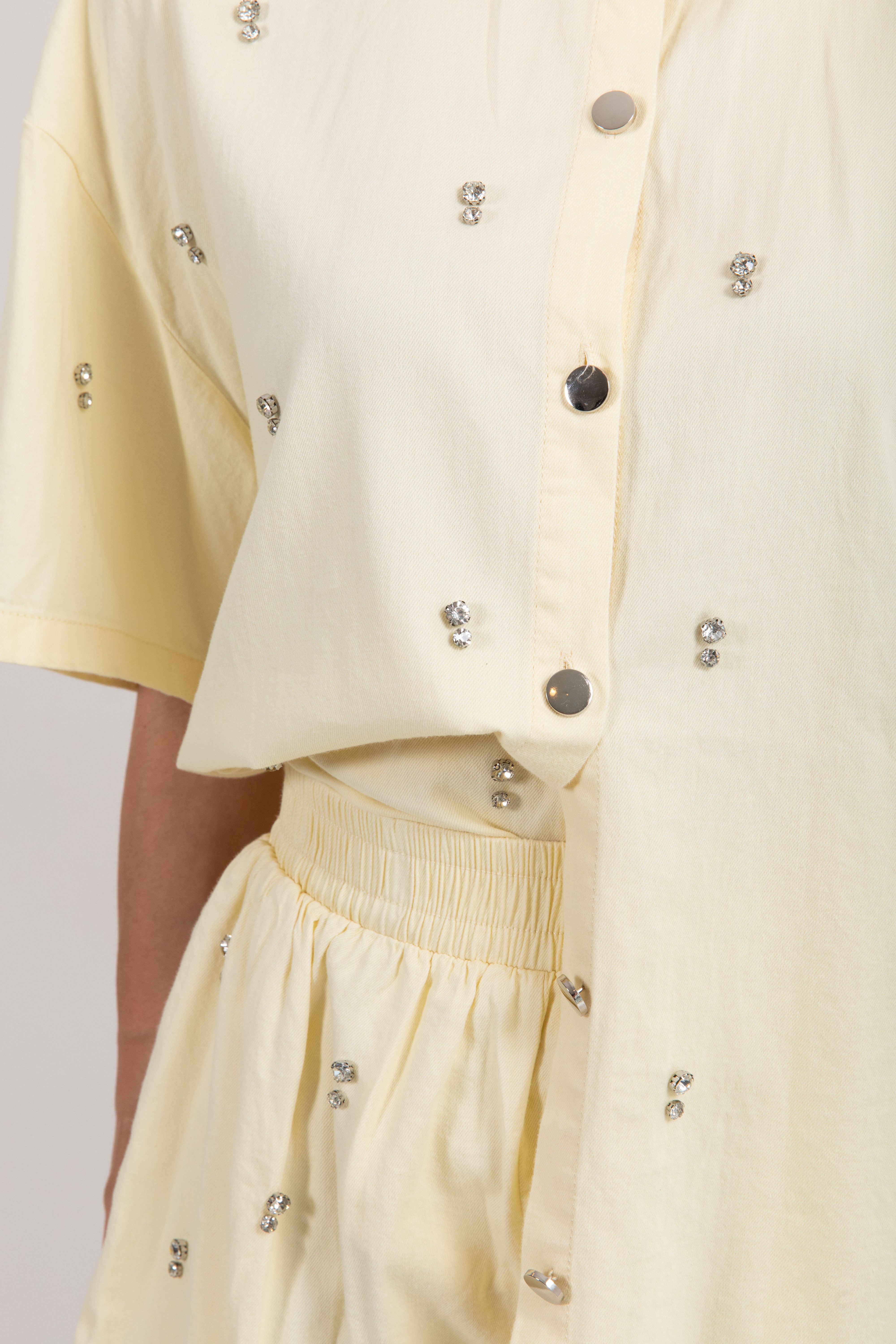 Coordinato in cotone camicia manica corta e shorts con strass Susy Mix