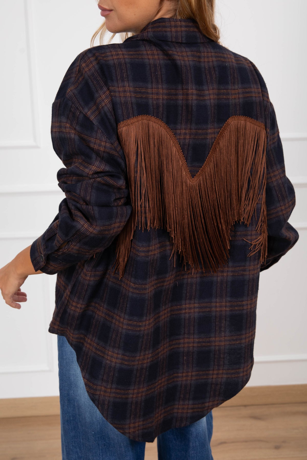 Camicia check in flanella con frange variante grigio/moro Tensione IN