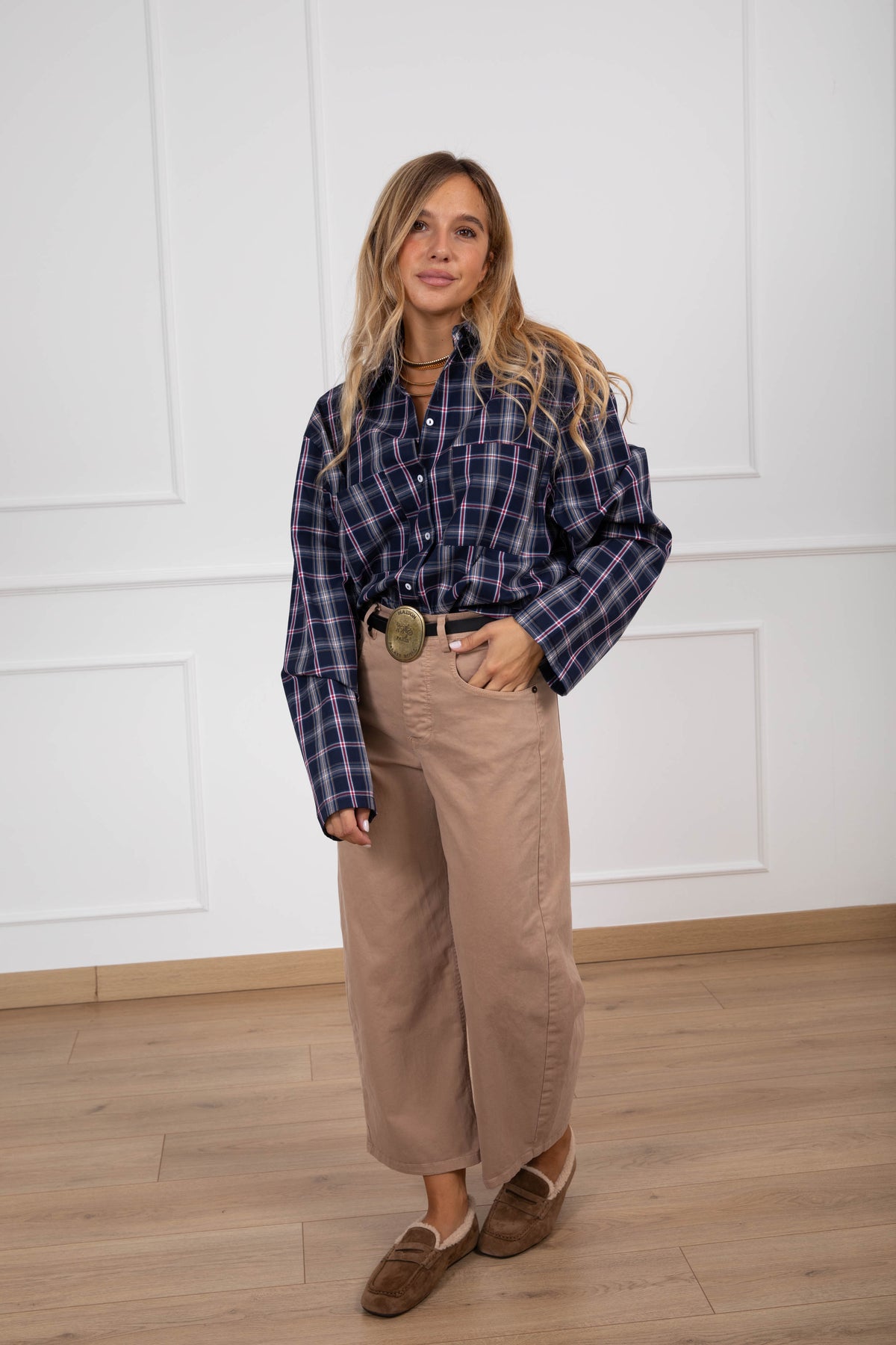 Camicia over-size check variante blu/rosso Haveone