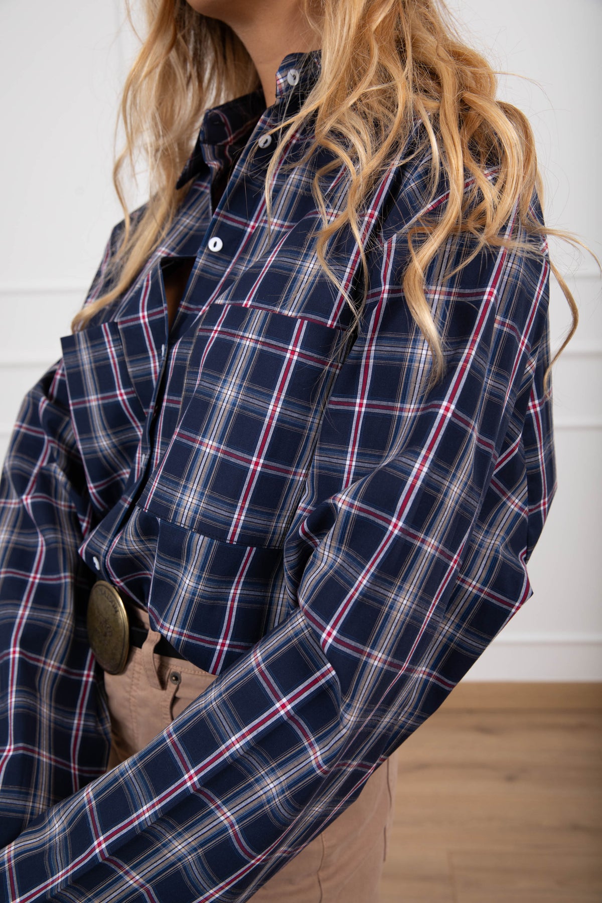 Camicia over-size check variante blu/rosso Haveone