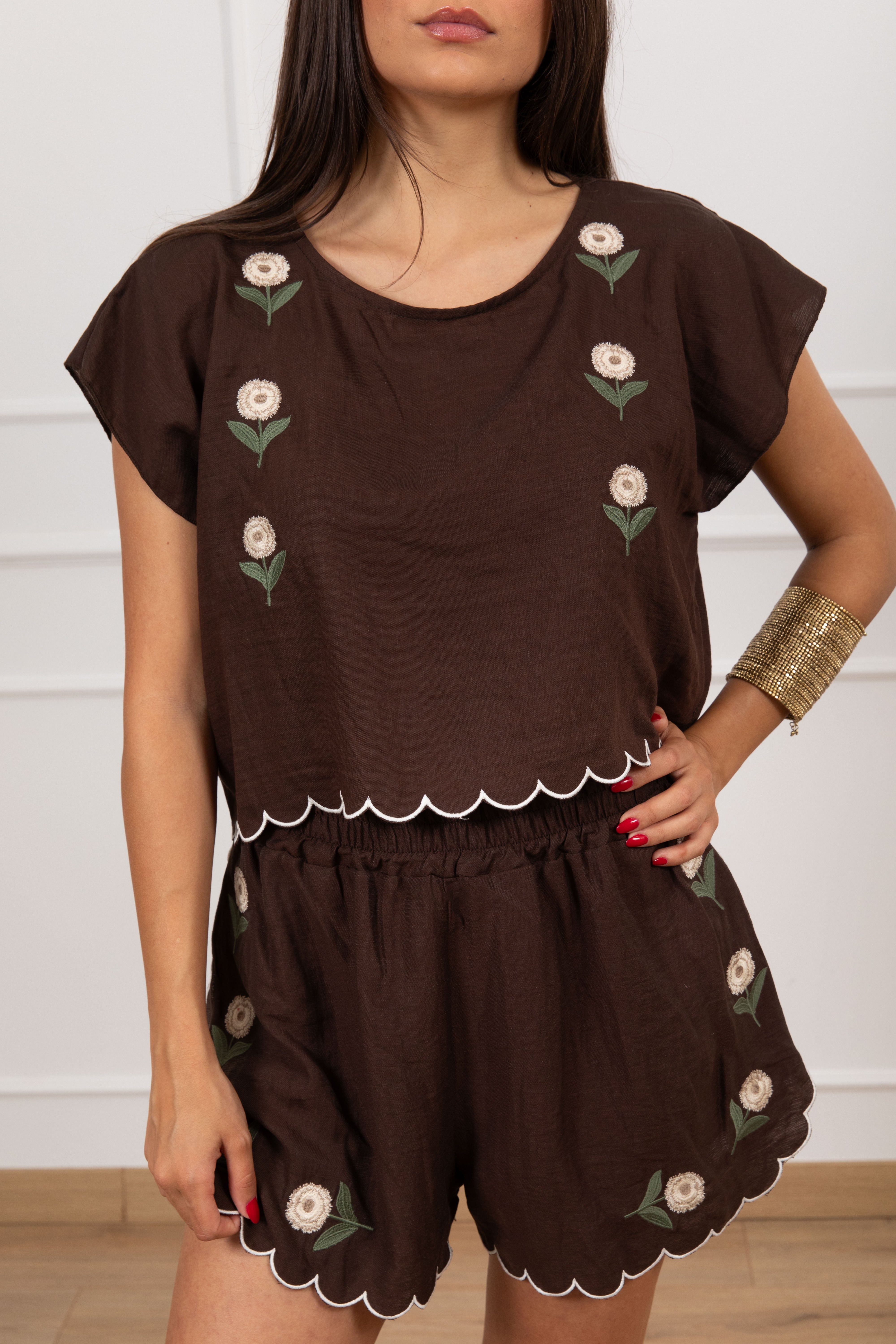 Blusa cropped con ricamo rose Haveone