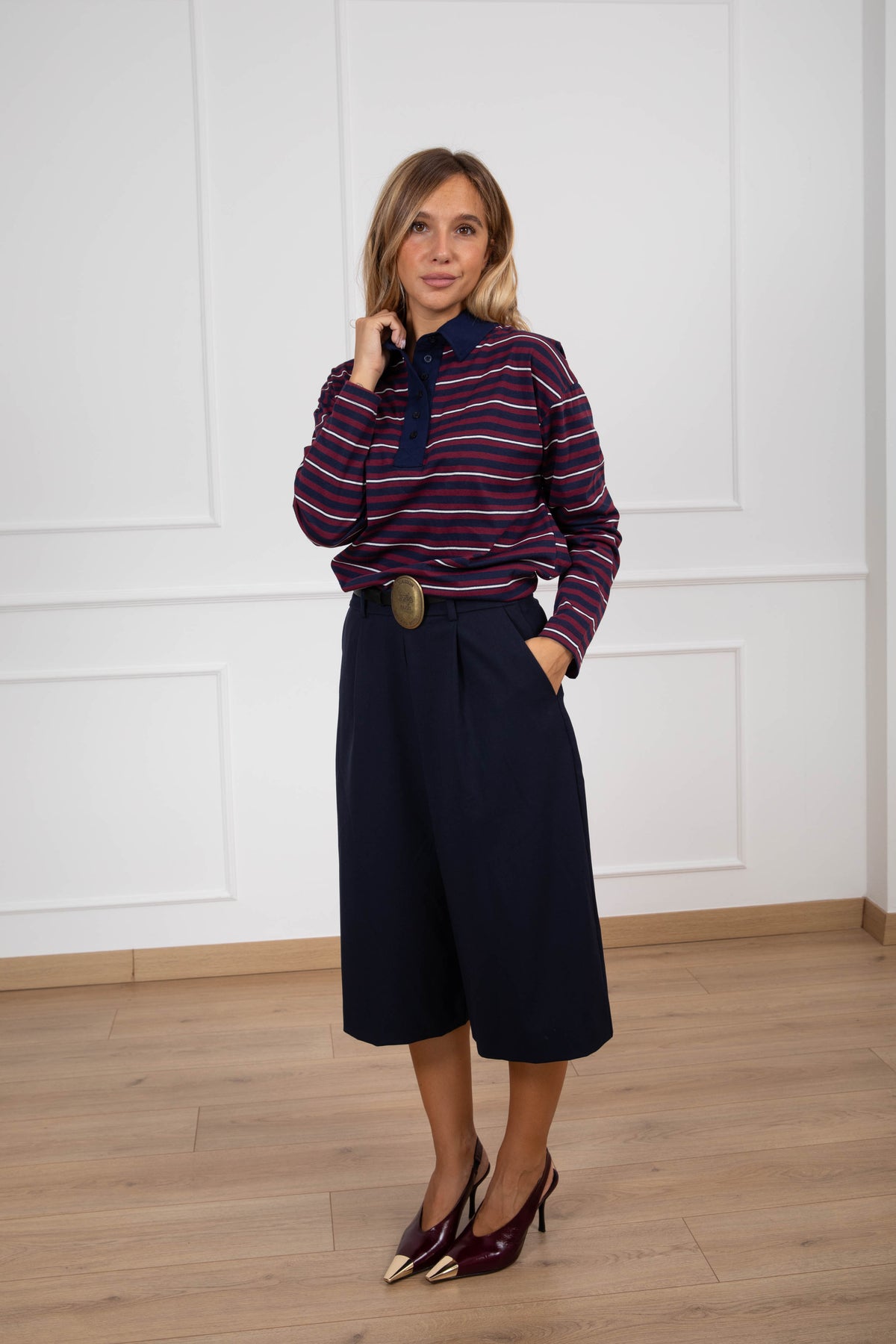 Polo a righe variante blu/bordeaux/panna Haveone