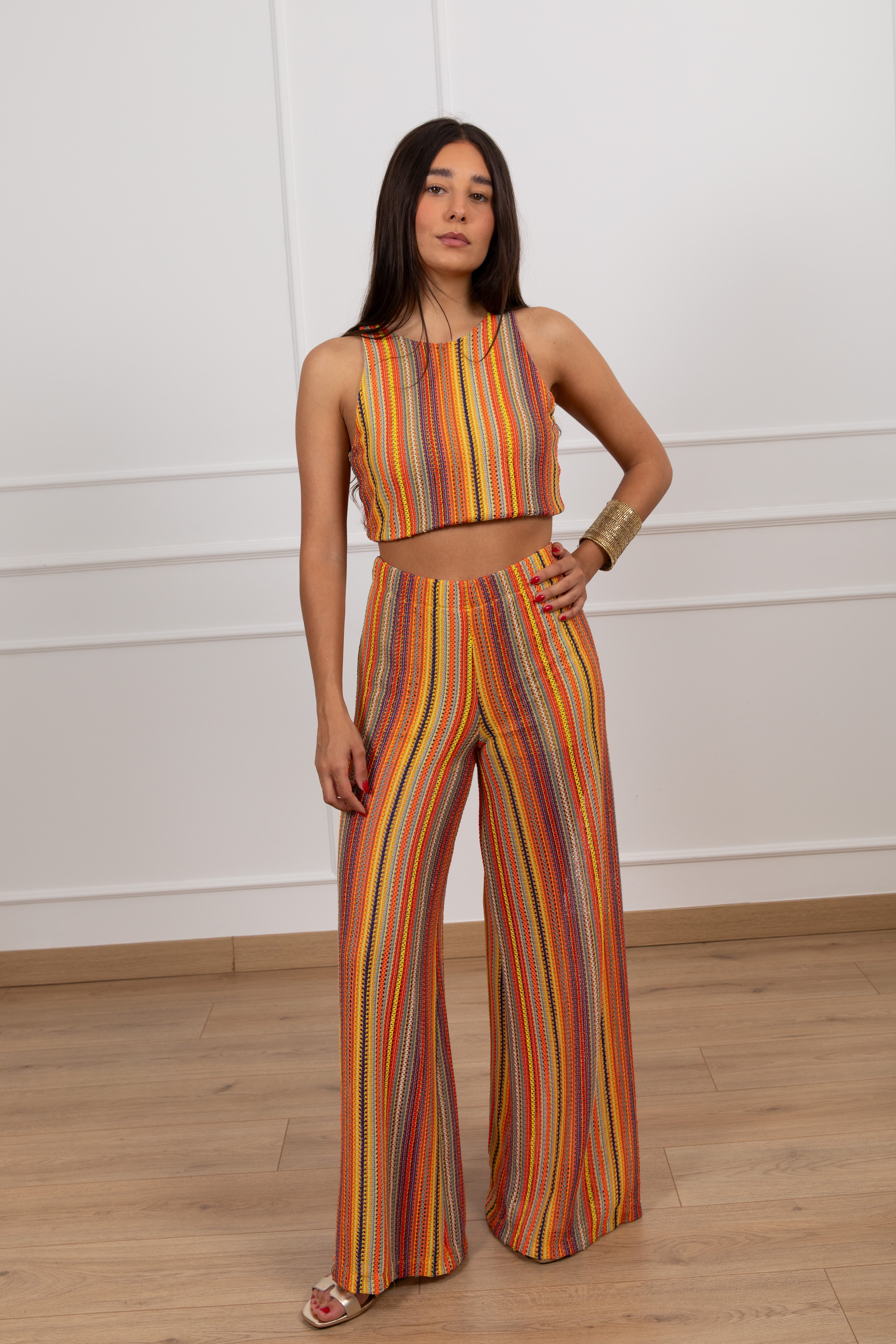 Pantalone a righe multicolor Haveone