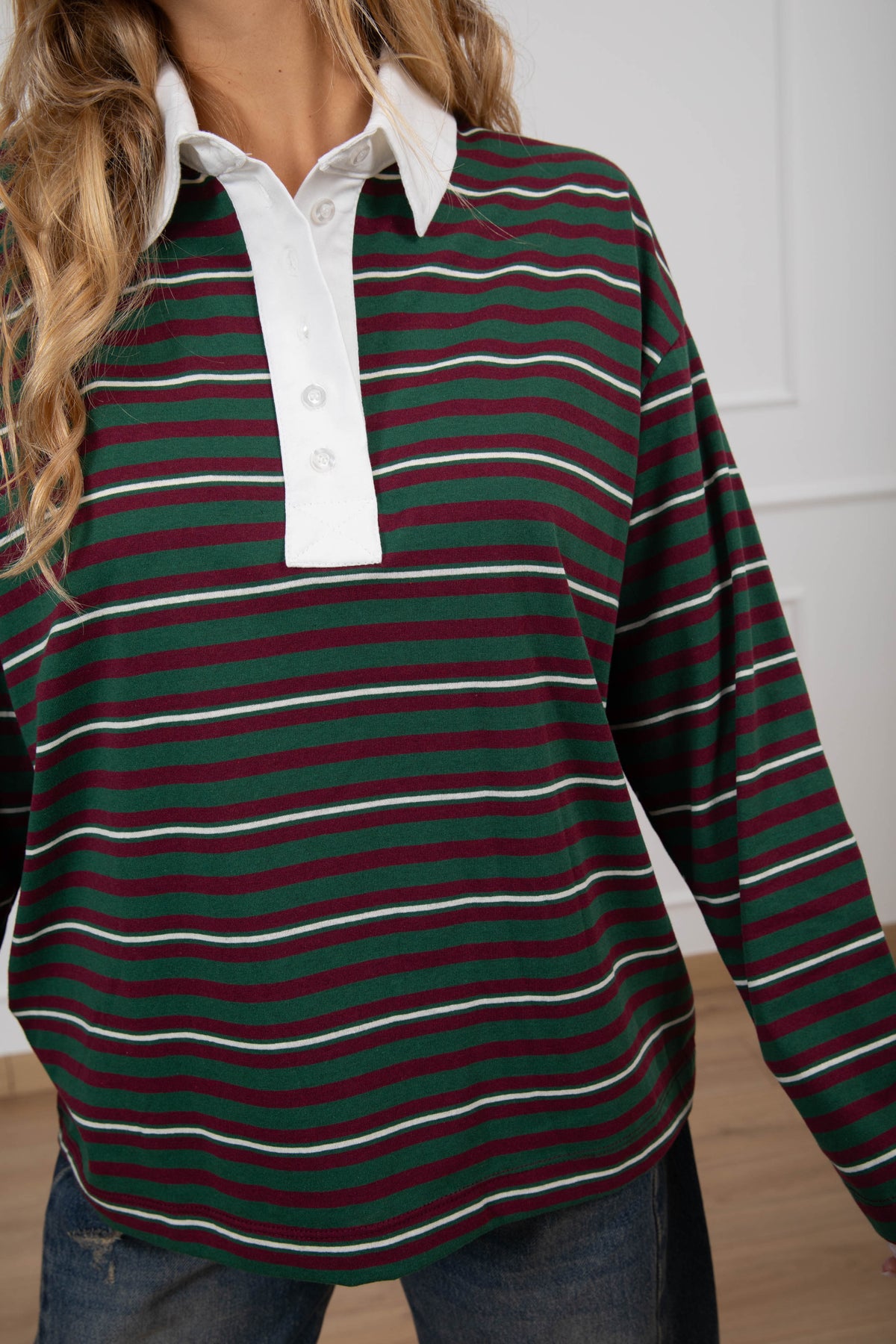 Polo a righe variante bordeaux/verde/panna Haveone