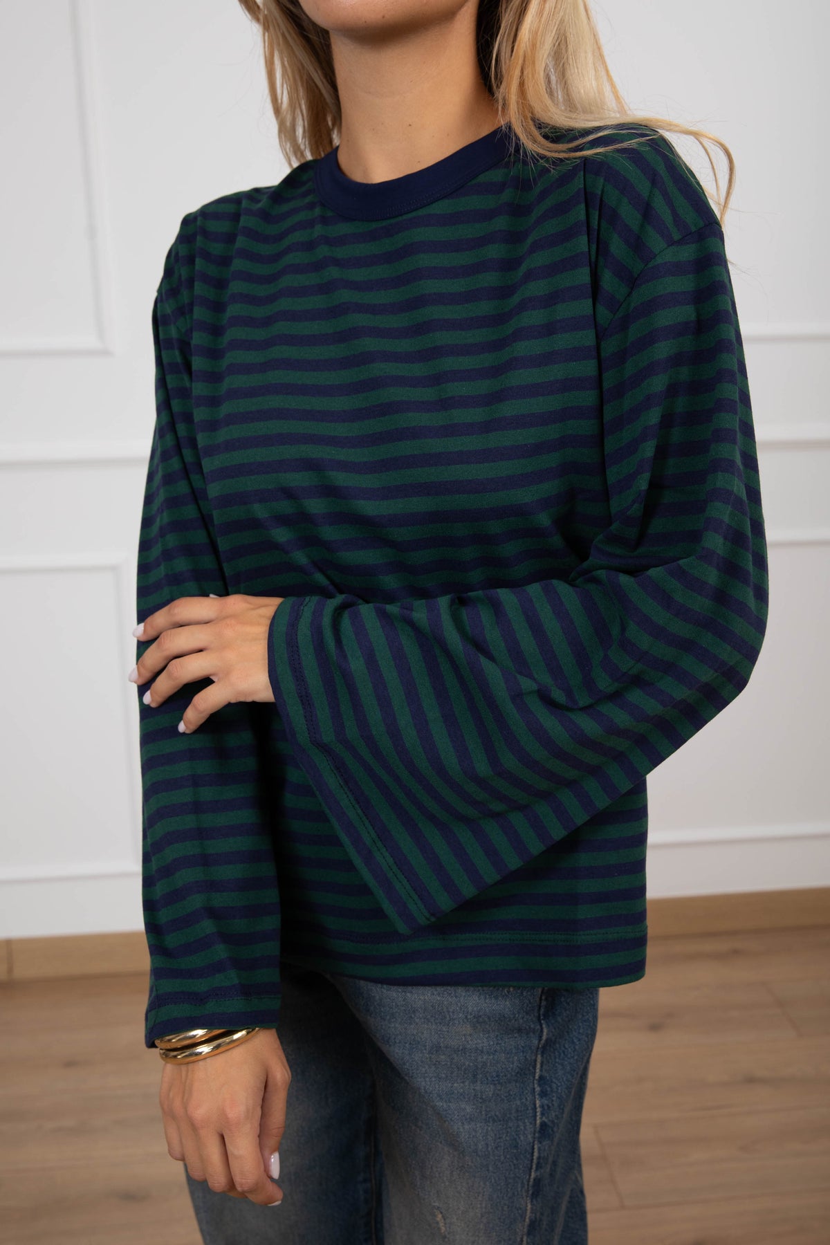 T-shirt manica lunga svasata a righe Tensione IN