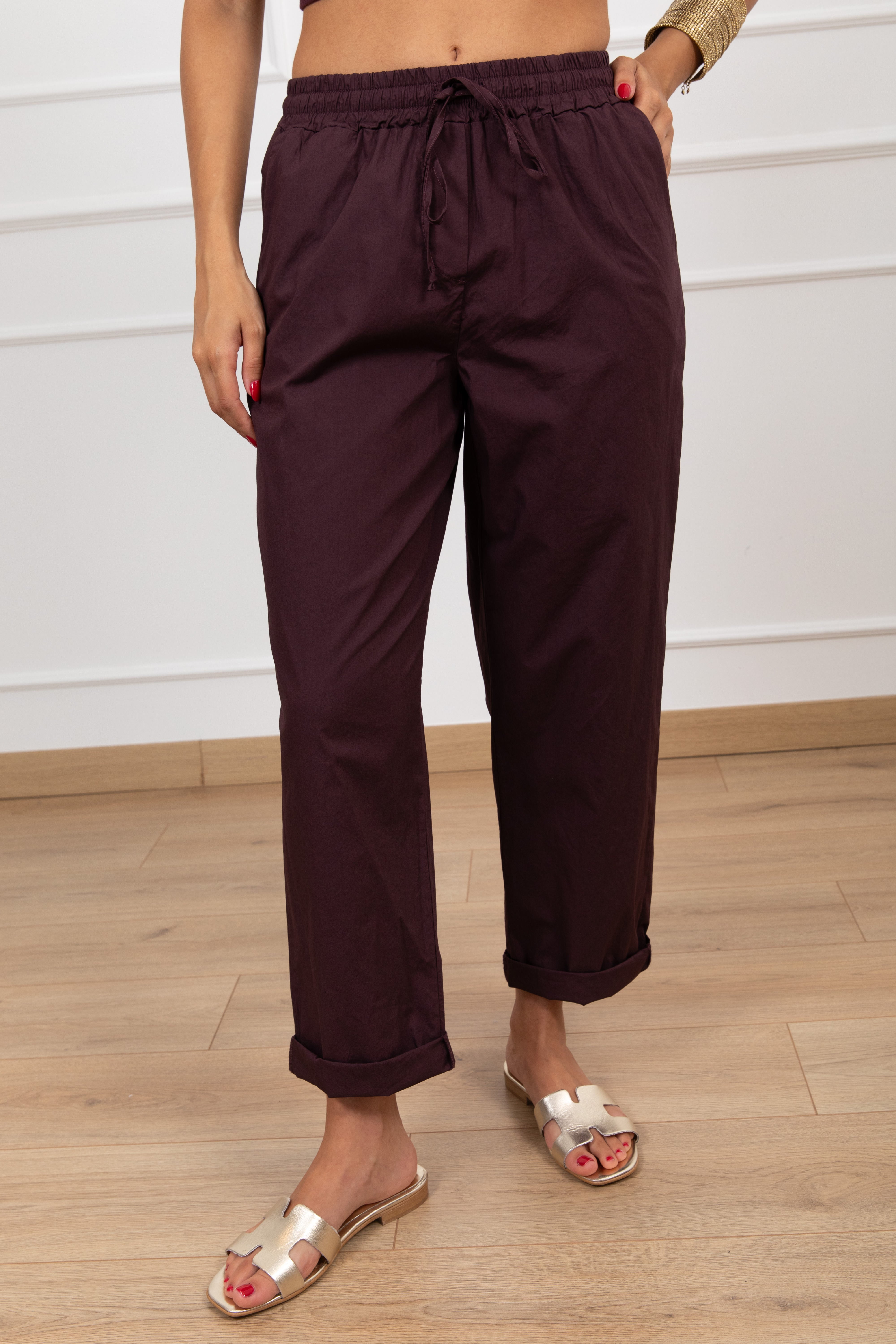 Pantalone in cotone con elastico e coulisse Haveone
