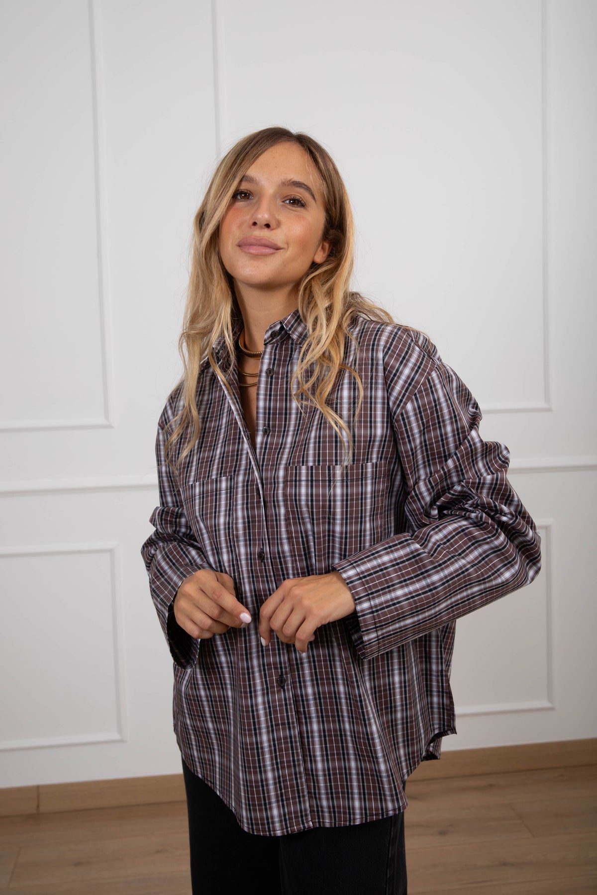Camicia over-size check variante nero Haveone