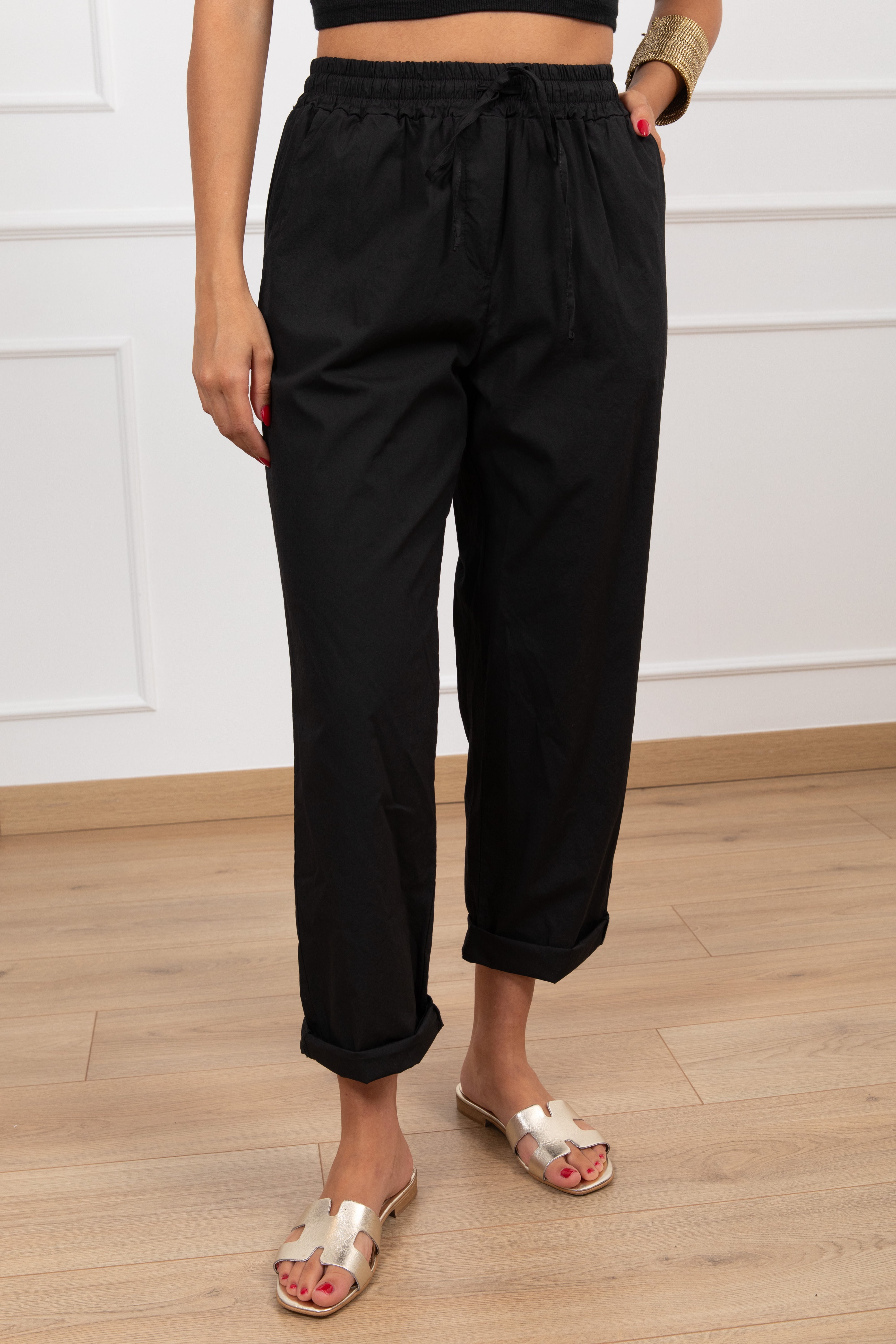 Pantalone in cotone con elastico e coulisse Haveone