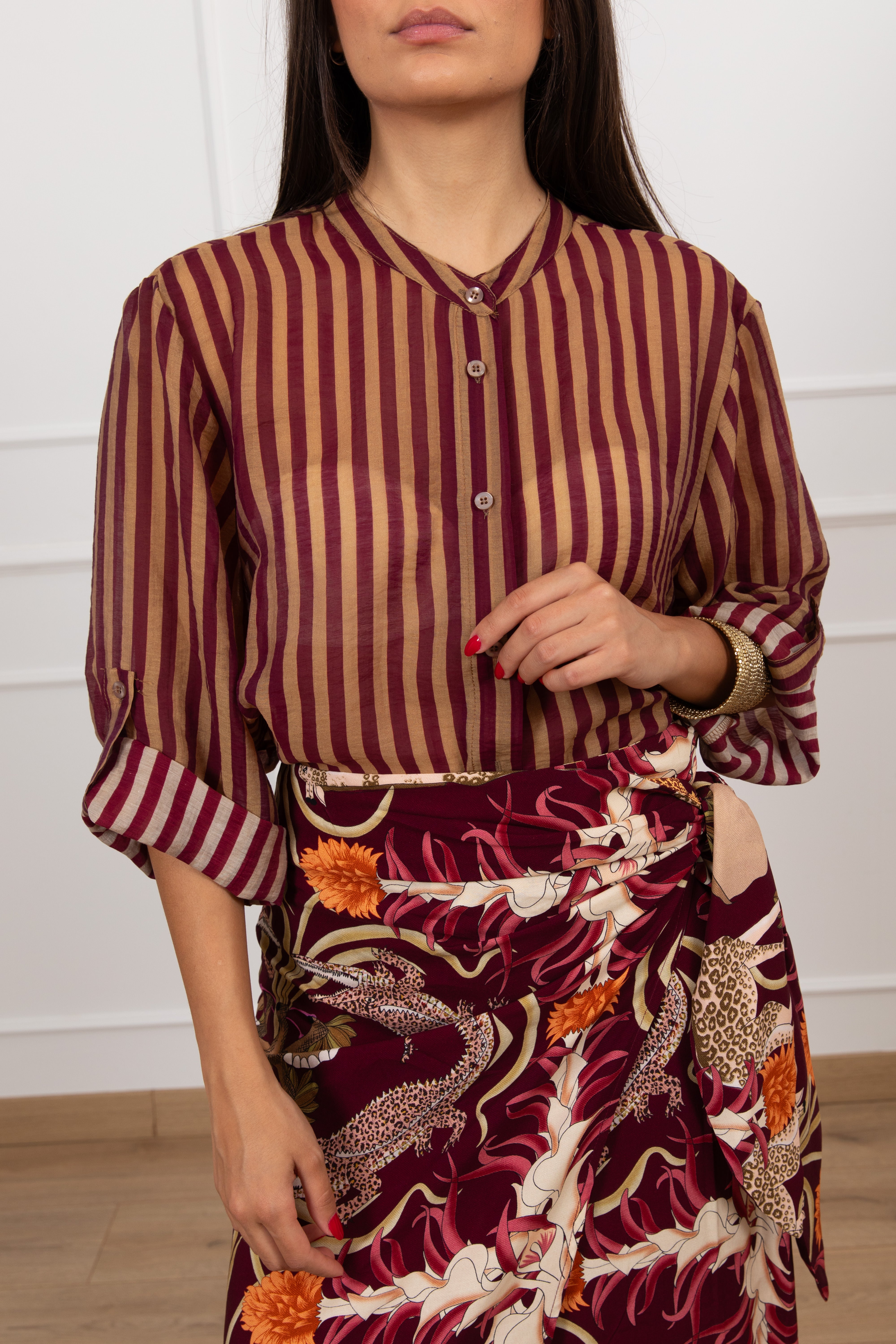 PRE ORDER 15/06 BORDEAUX Camicia righe sottili Haveone