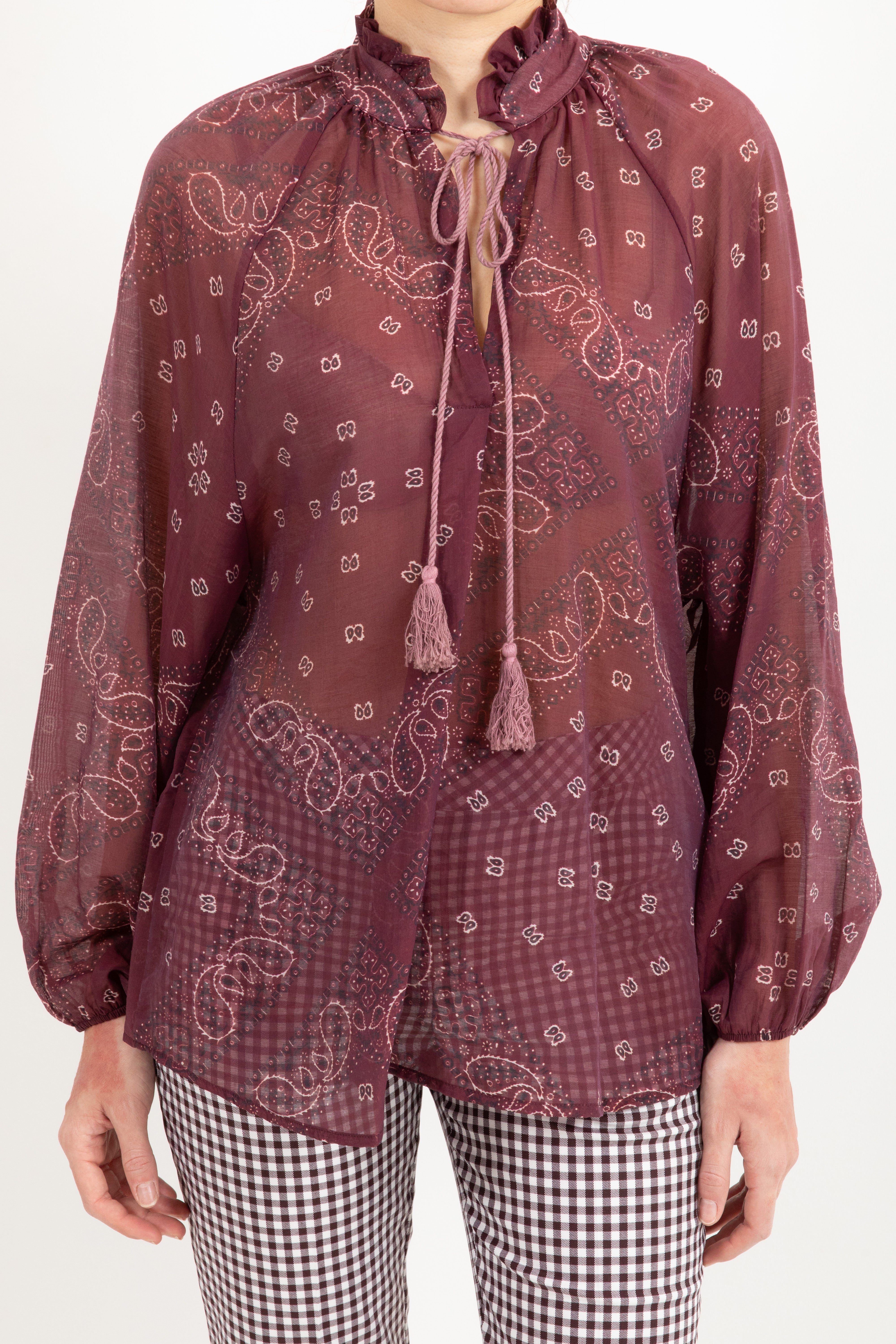 Blusa in lyocell fantasia bandana con nappine Dixie