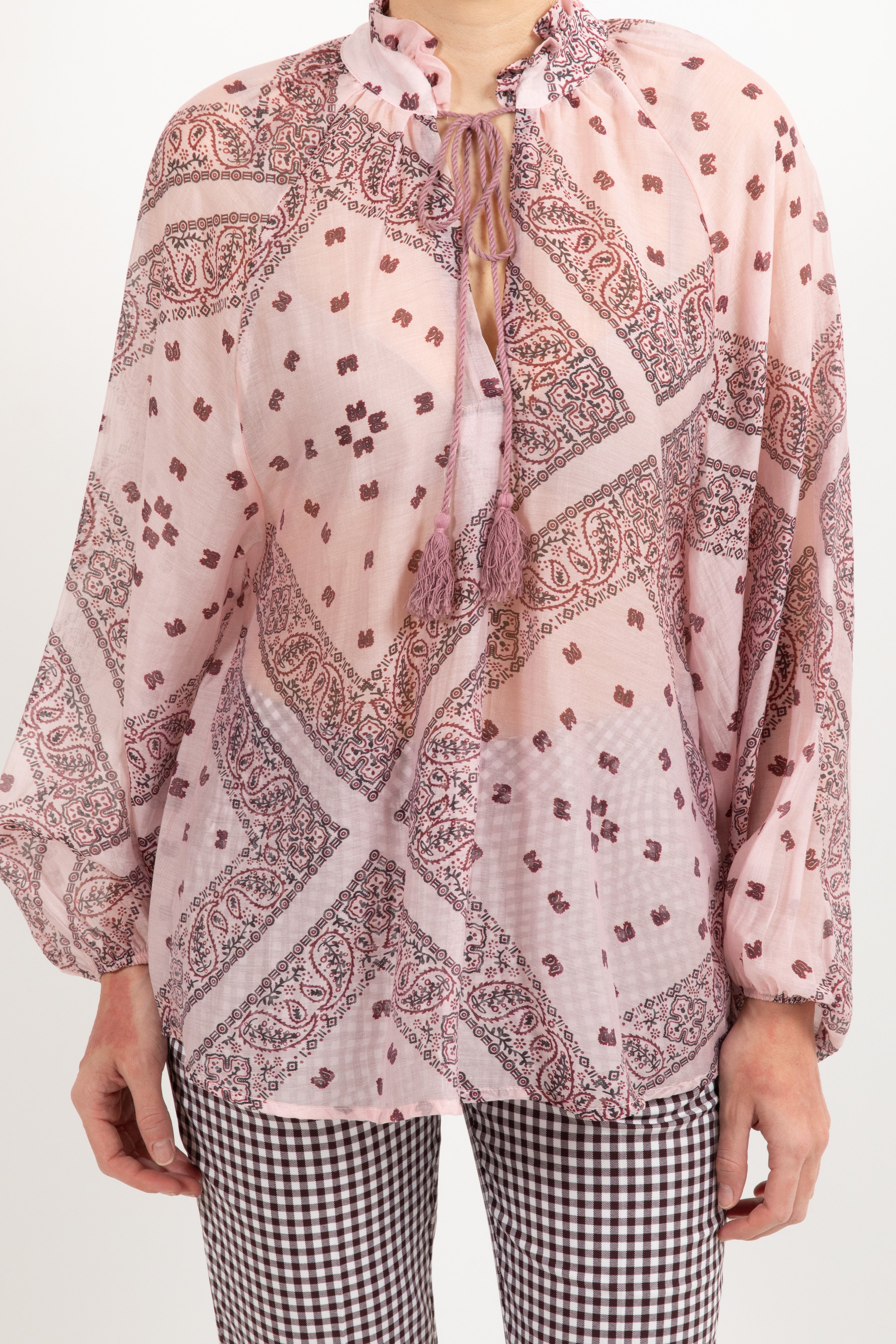 Blusa in lyocell fantasia bandana con nappine Dixie