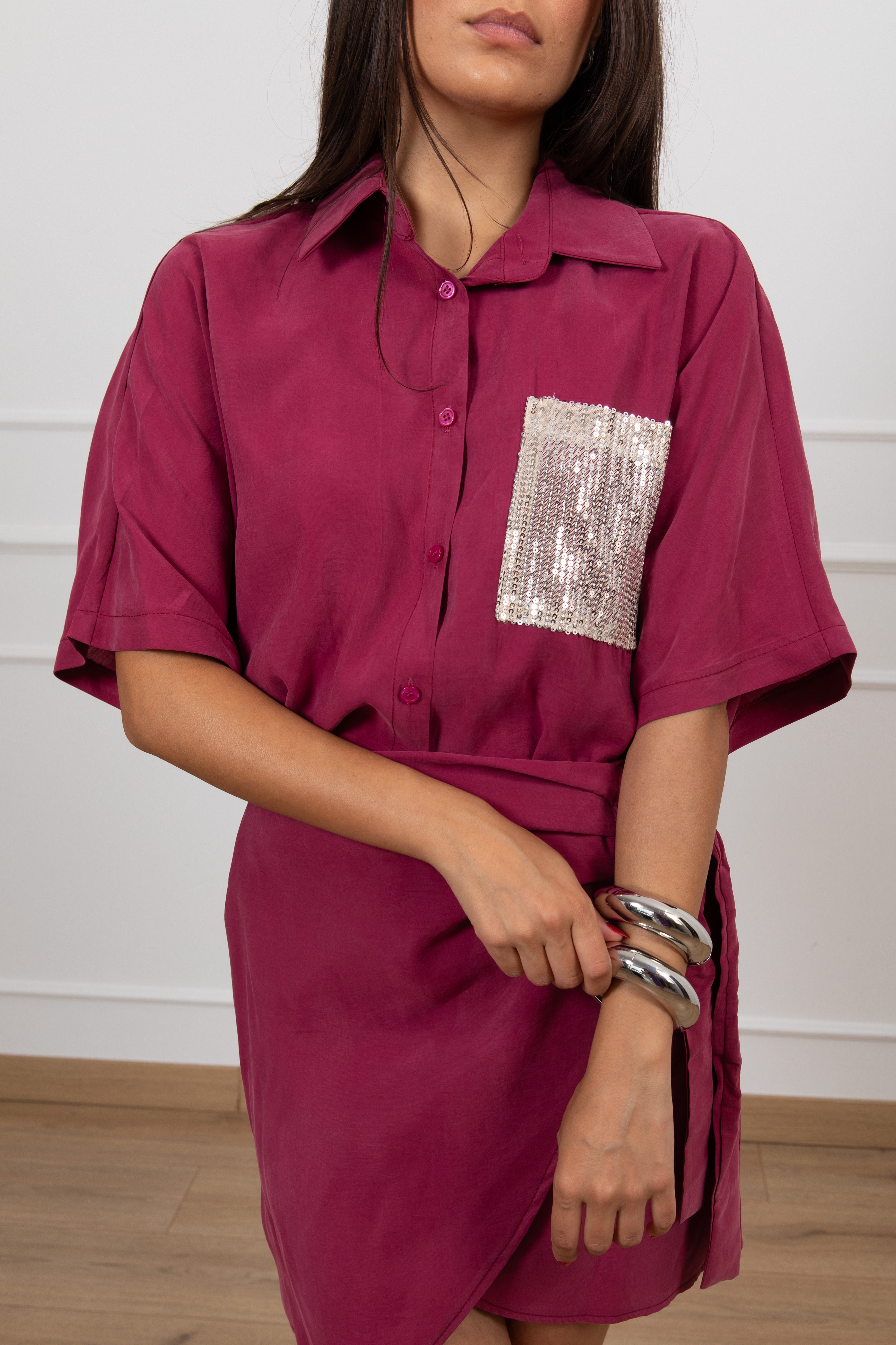 Camicia in cupro con tasca paillettes Susy Mix