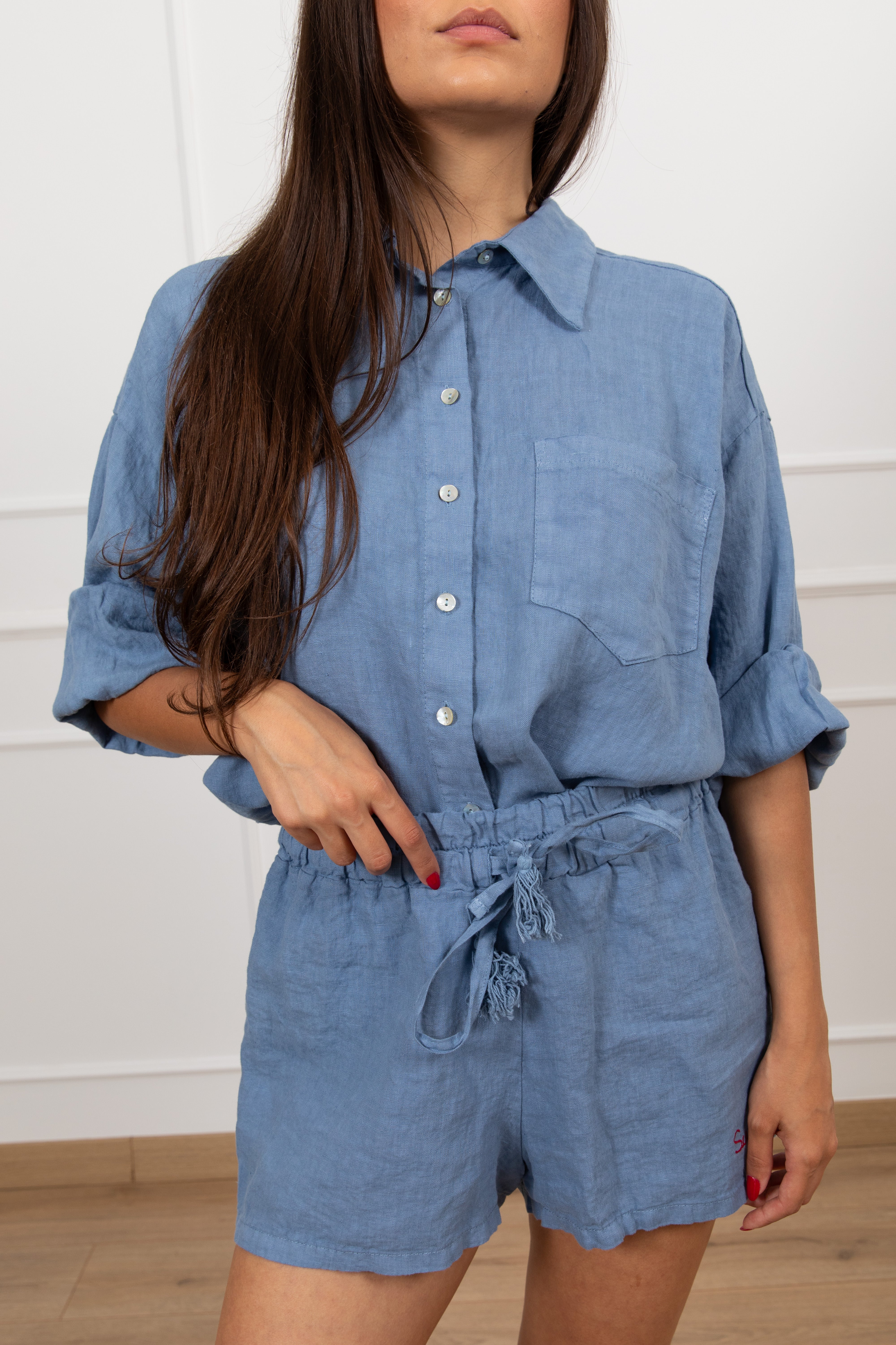 Camicia tinta unita in lino "Summer time" Tensione IN