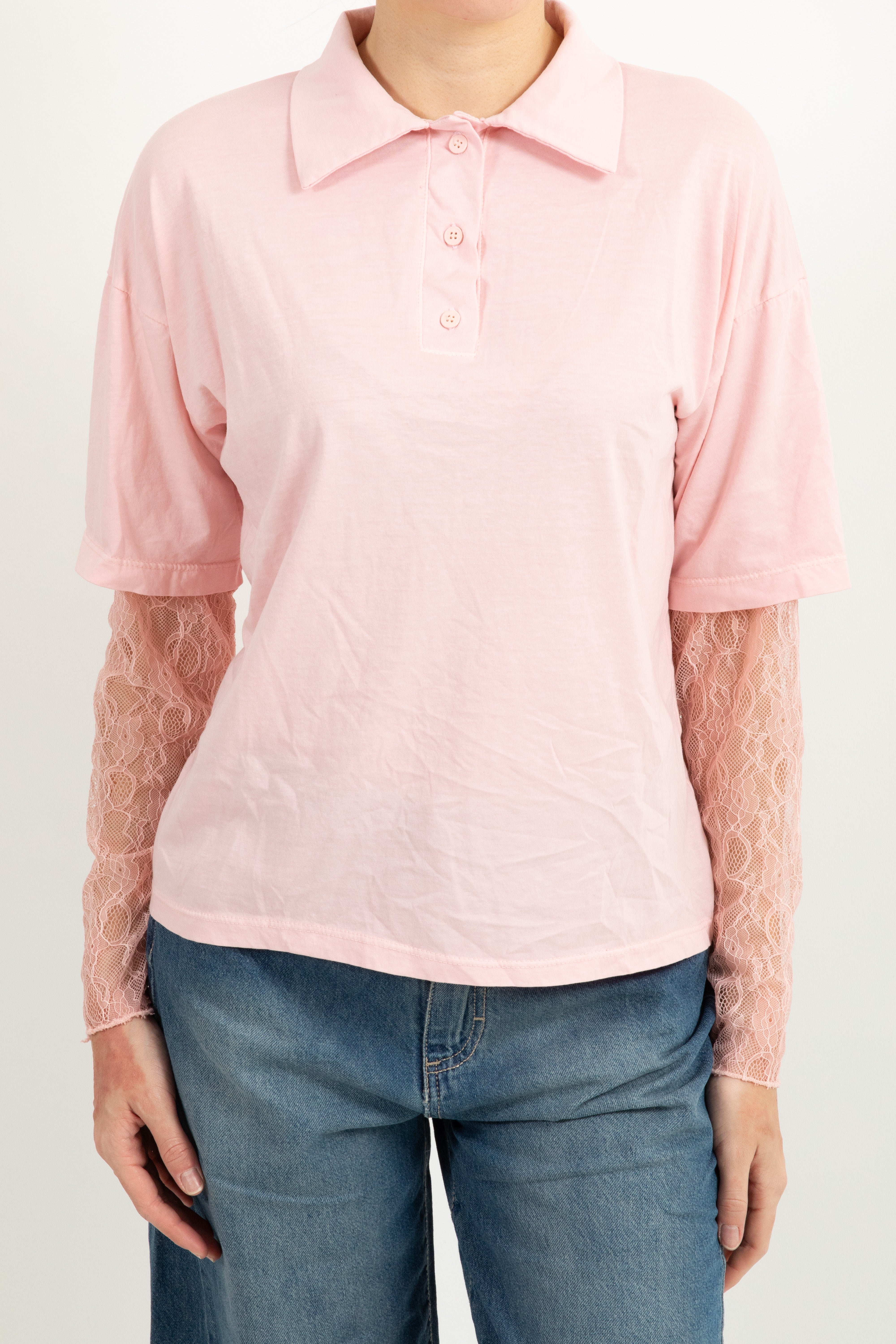 Polo in cotone con manica in pizzo Susy Mix