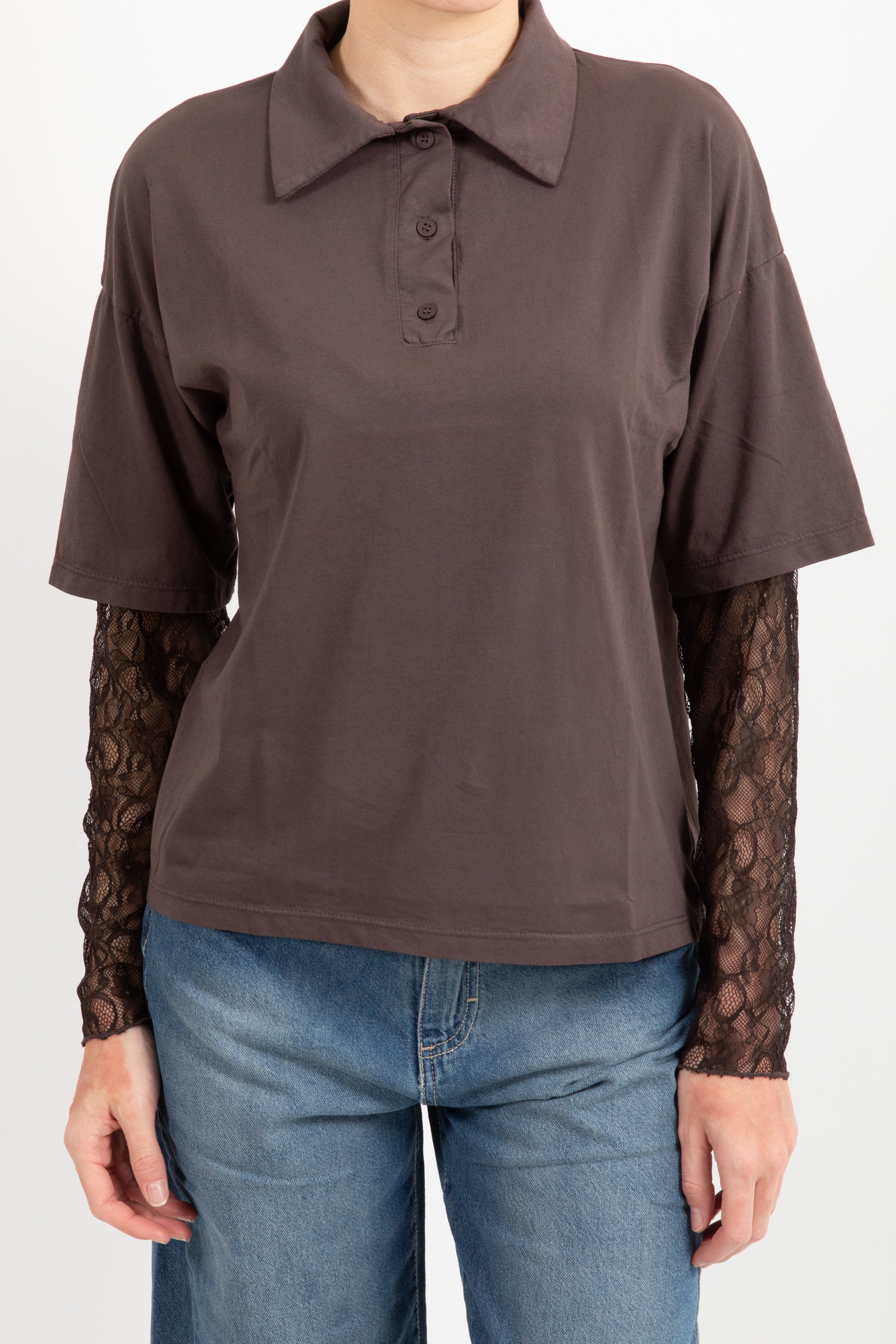 Polo in cotone con manica in pizzo Susy Mix