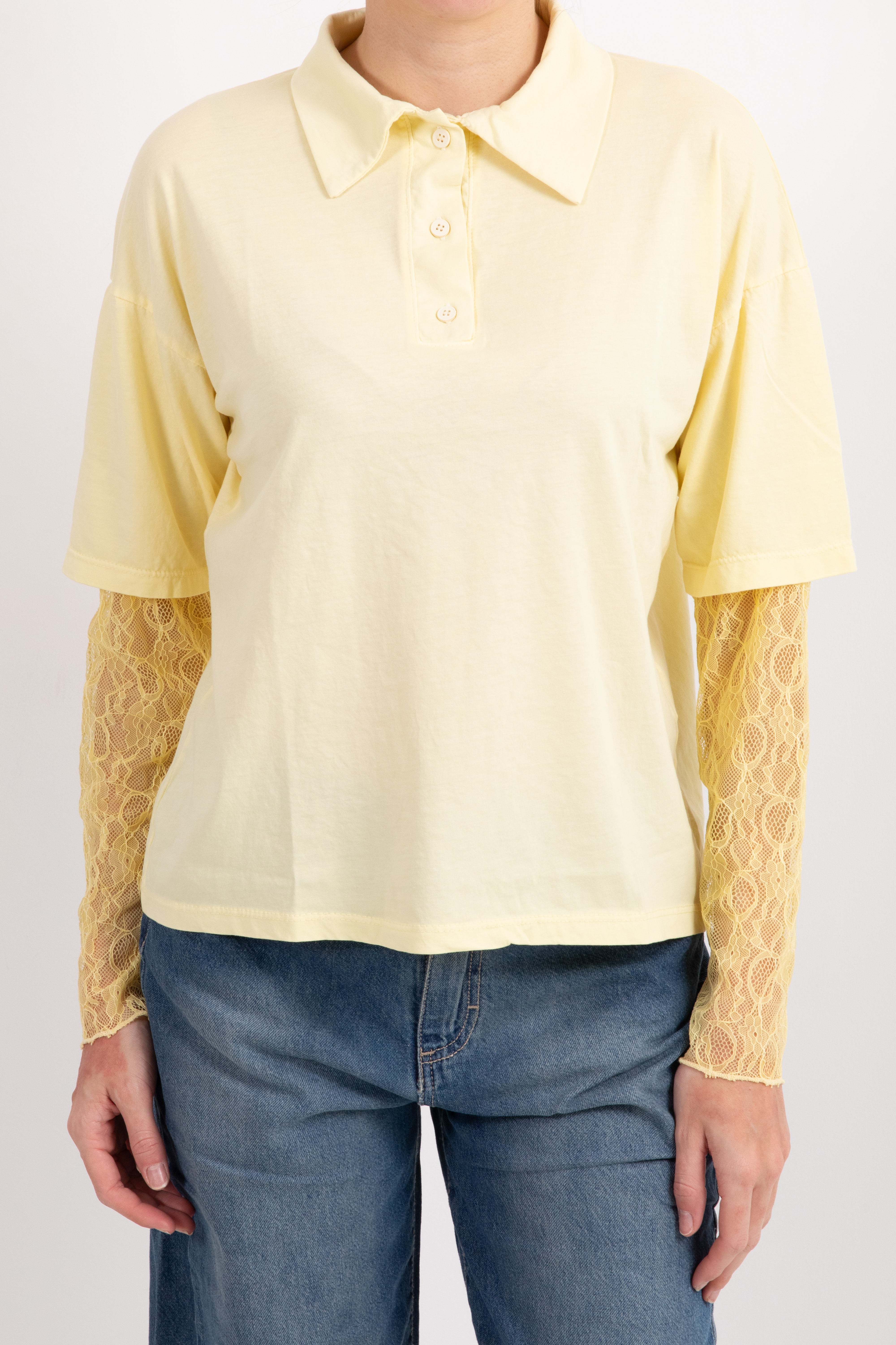 Polo in cotone con manica in pizzo Susy Mix