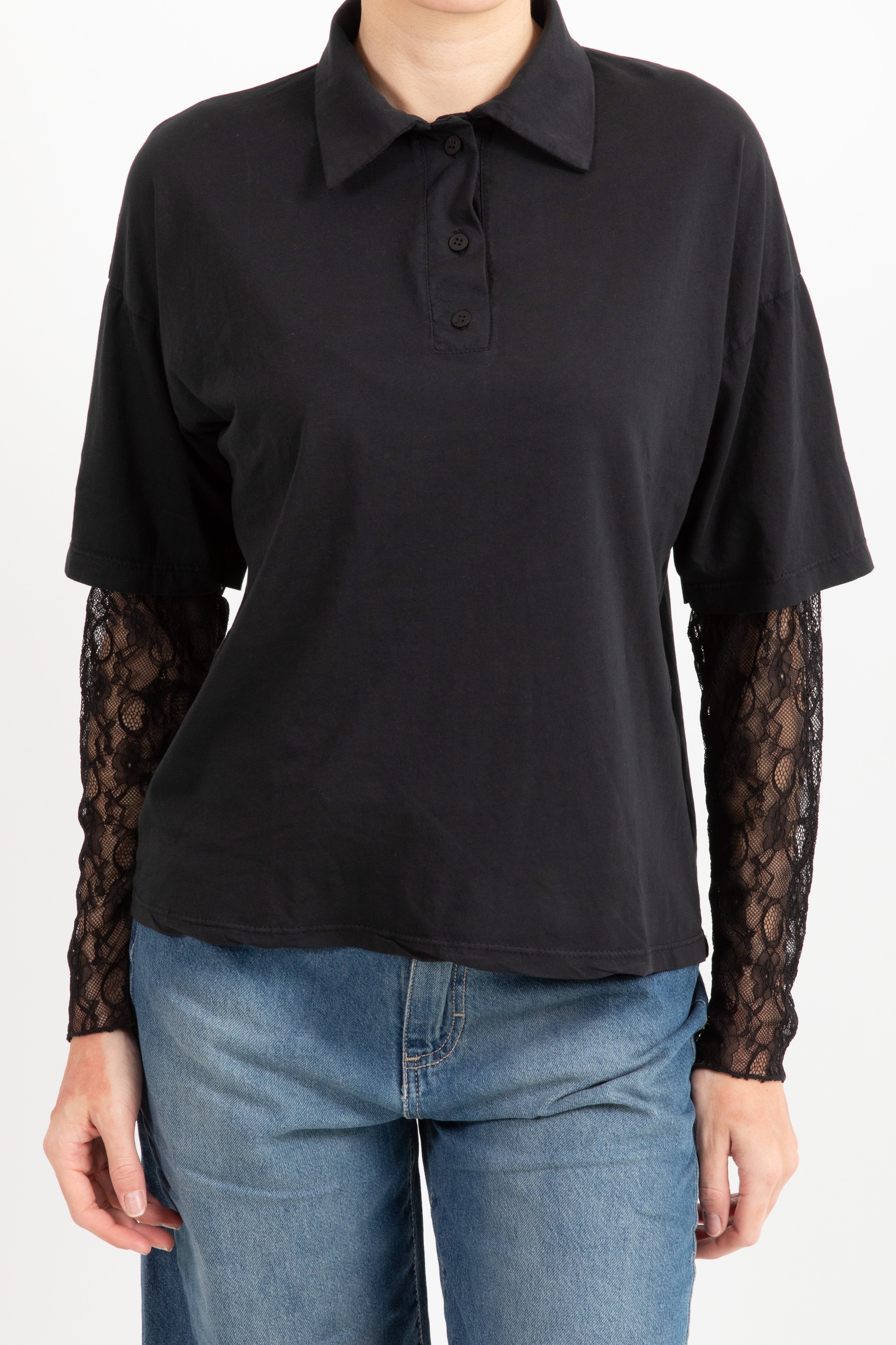 Polo in cotone con manica in pizzo Susy Mix