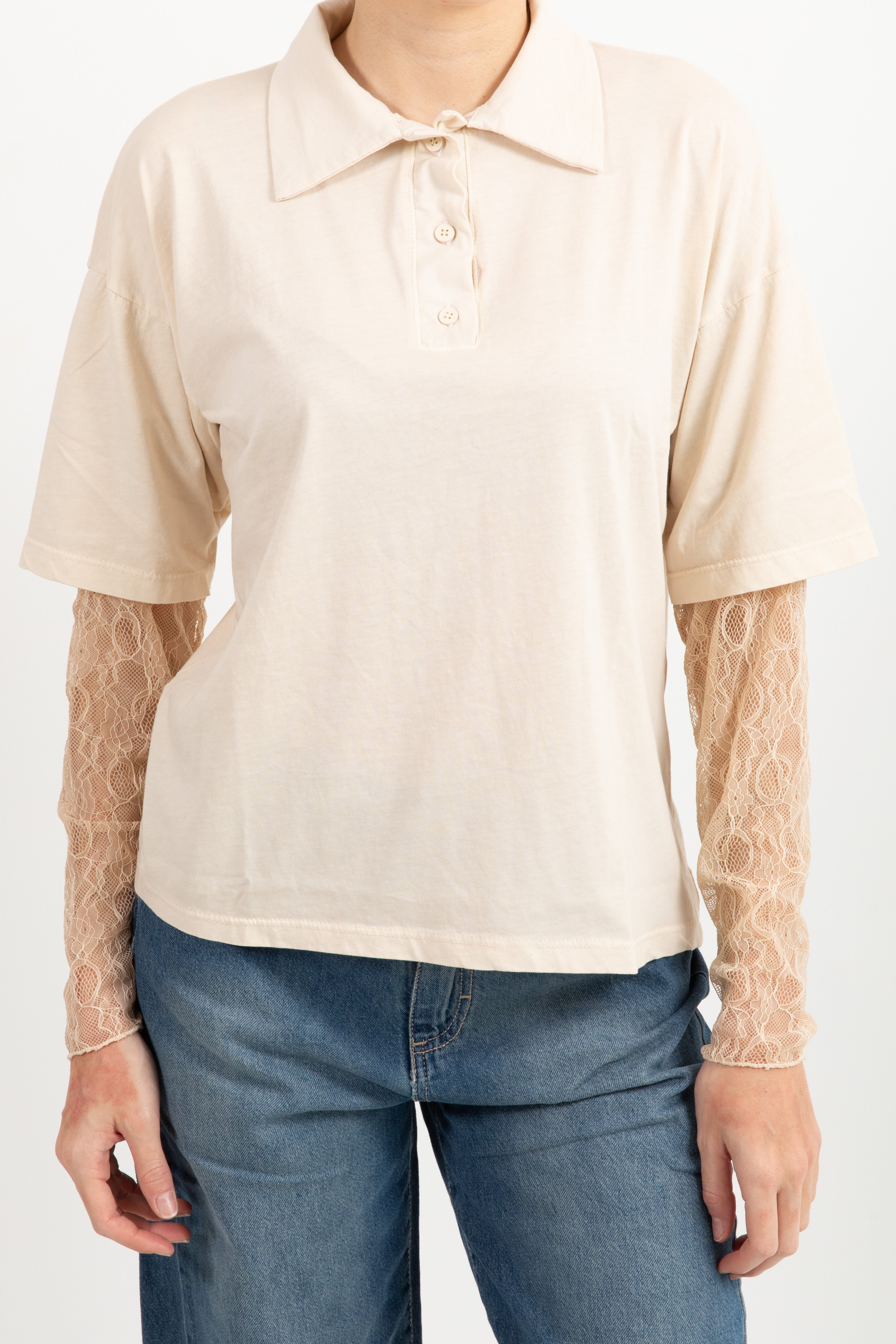 Polo in cotone con manica in pizzo Susy Mix