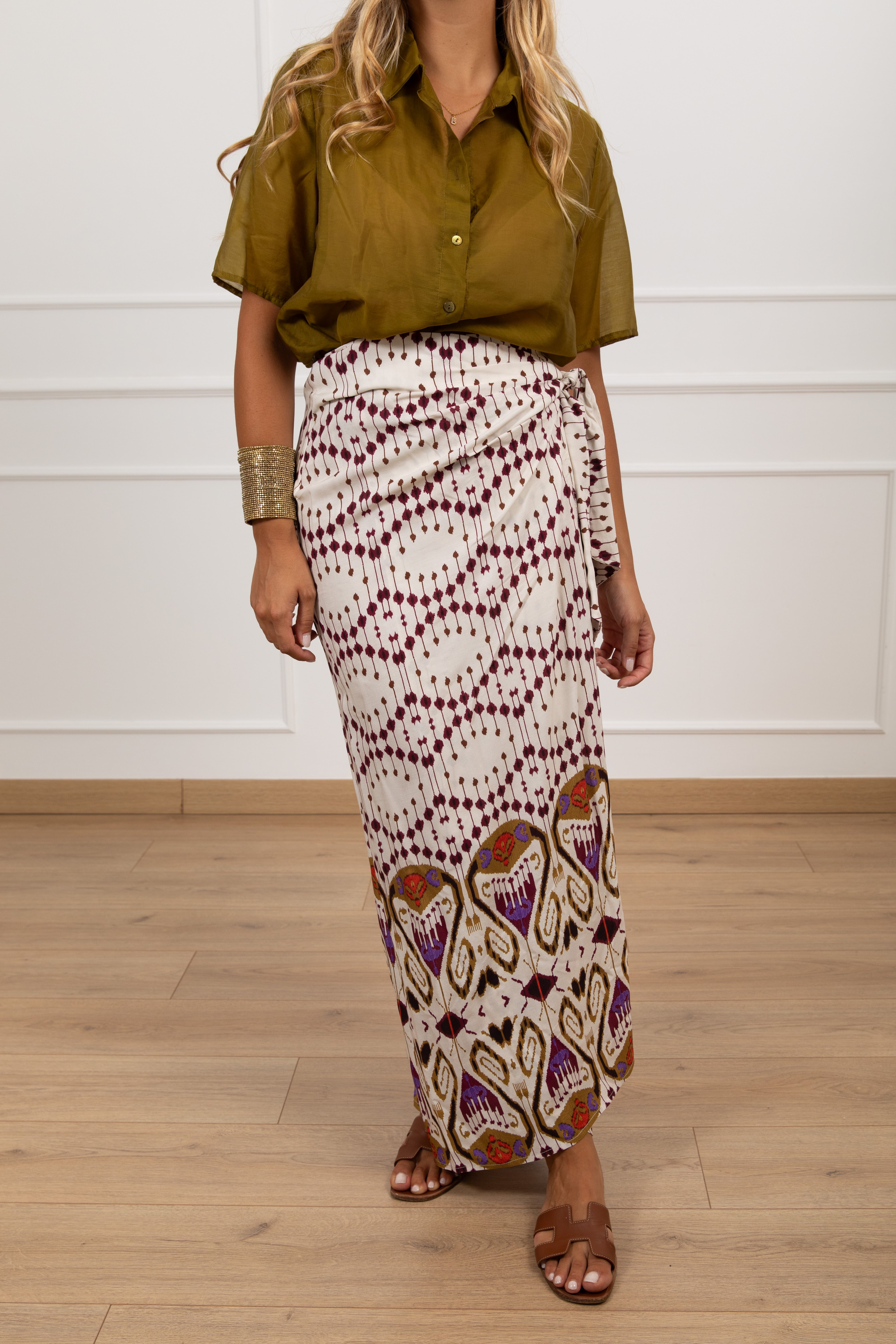 Coordinato camicia e gonna lunga pareo fantasia ikat ViCOLO