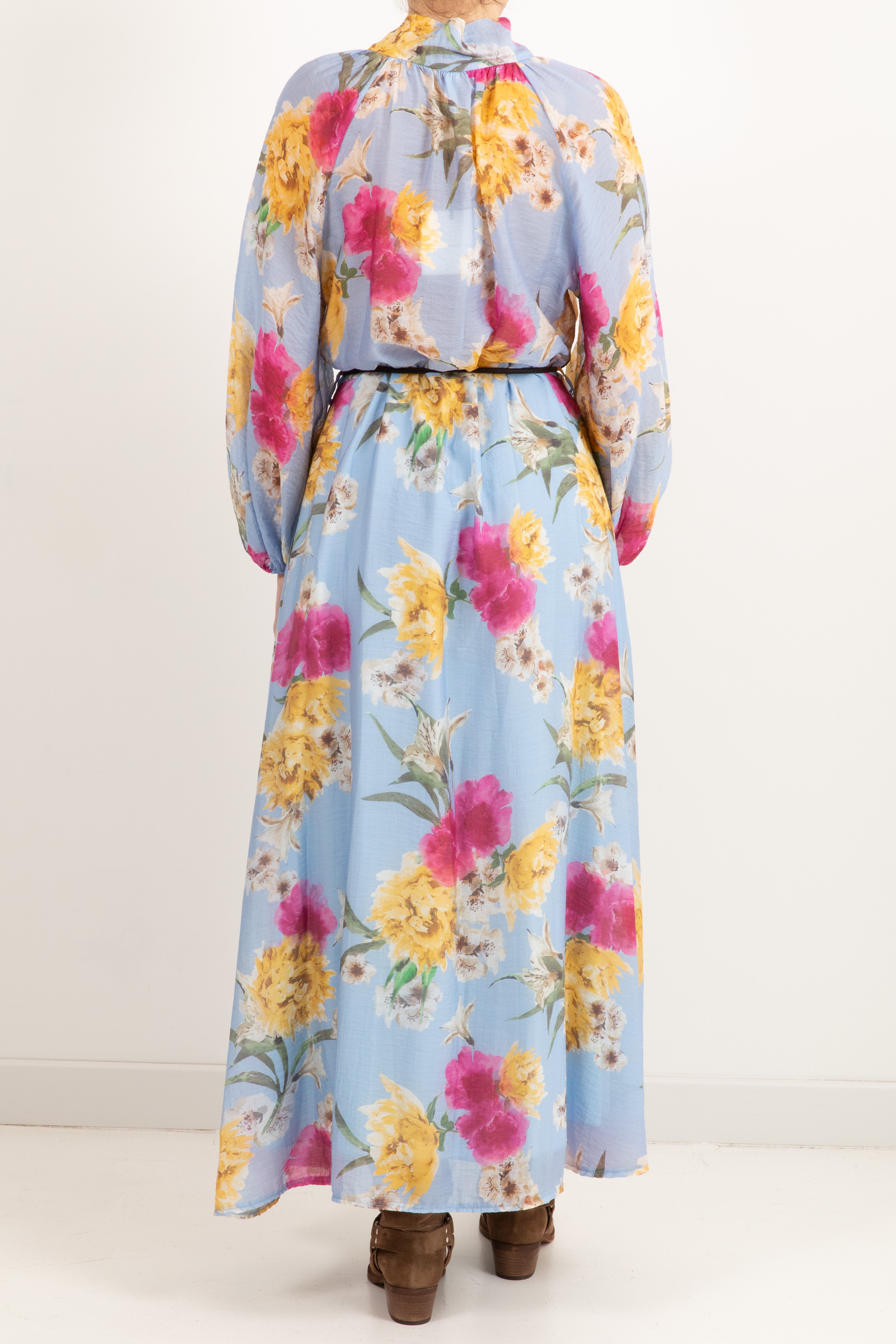 Abito lungo fantasia flowers in tencel con fiocco Tensione IN