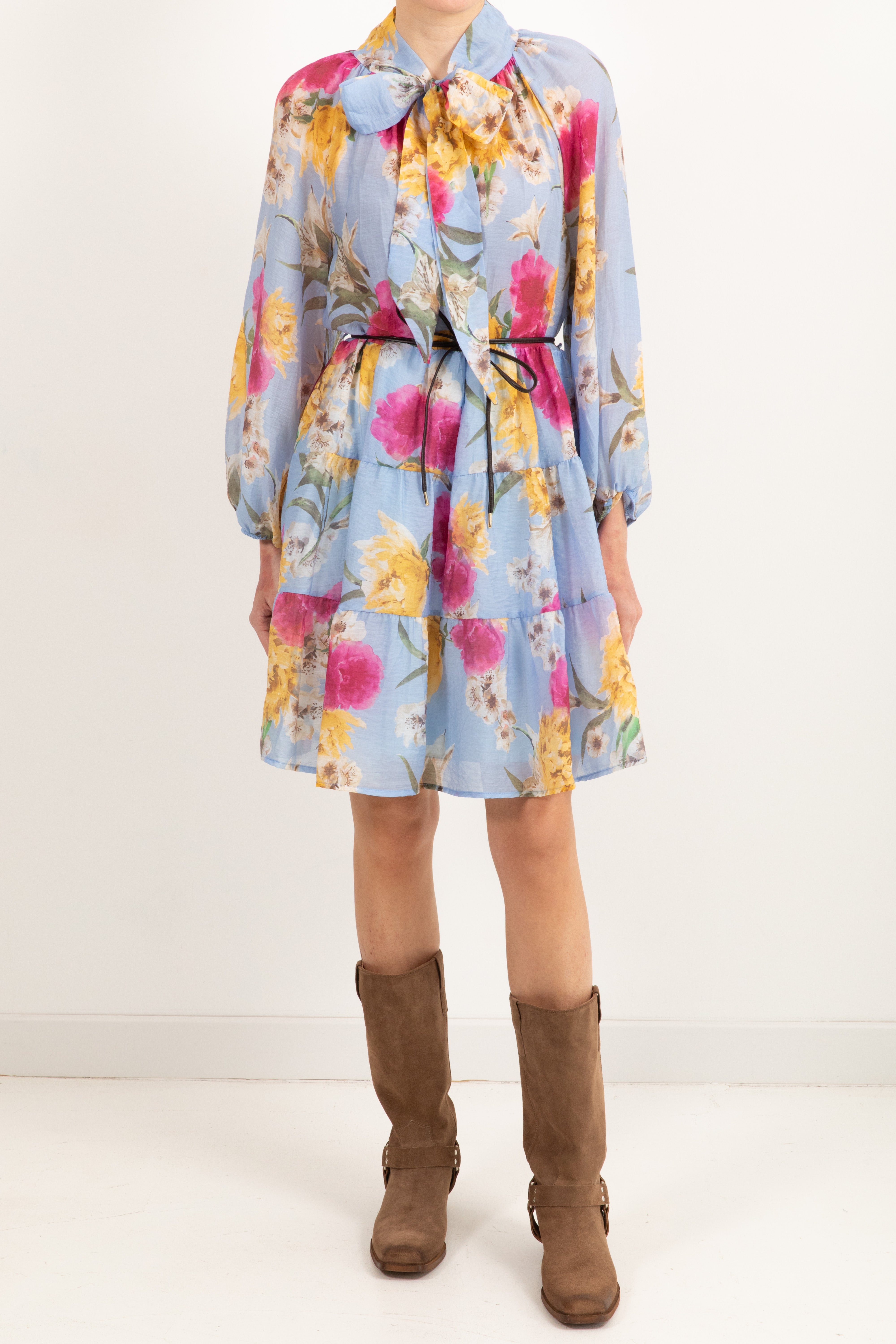 Mini-abito fantasia flowers in tencel con fiocco Tensione IN
