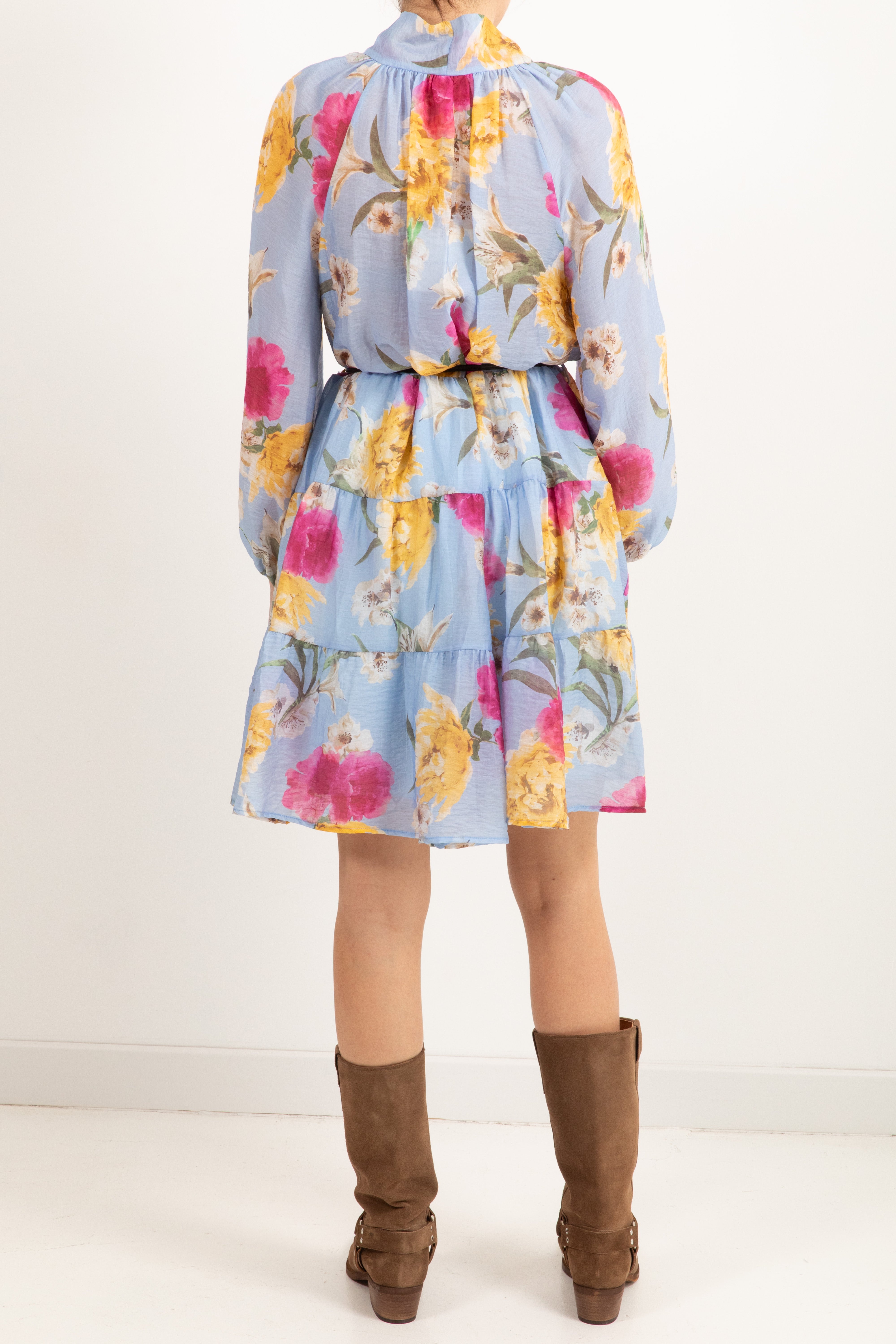 Mini-abito fantasia flowers in tencel con fiocco Tensione IN