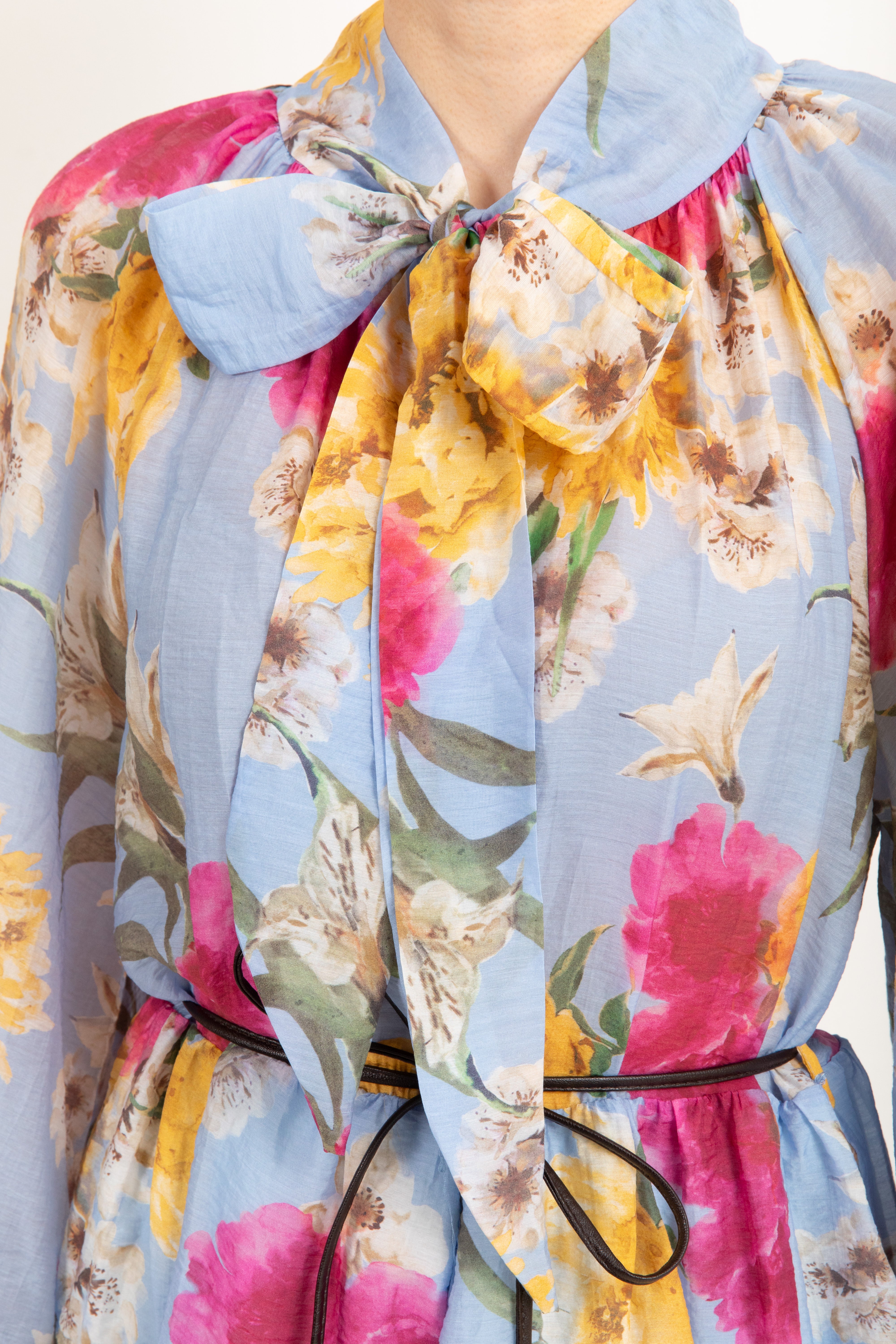Mini-abito fantasia flowers in tencel con fiocco Tensione IN