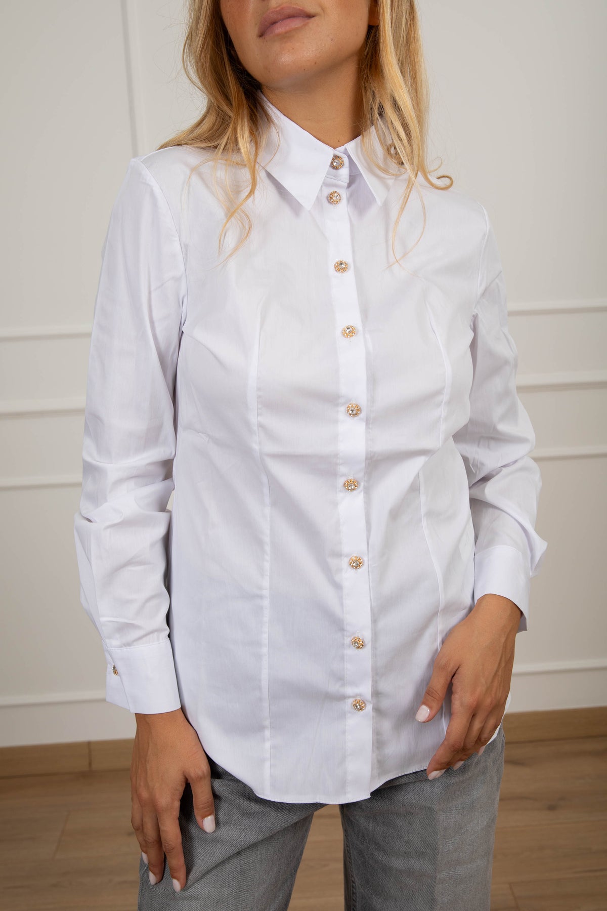 Camicia in popeline con bottone gioiello Susy Mix