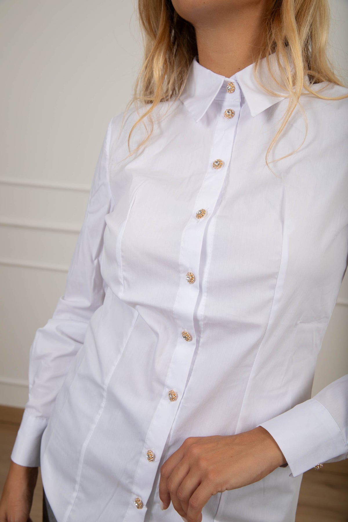 Camicia in popeline con bottone gioiello Susy Mix