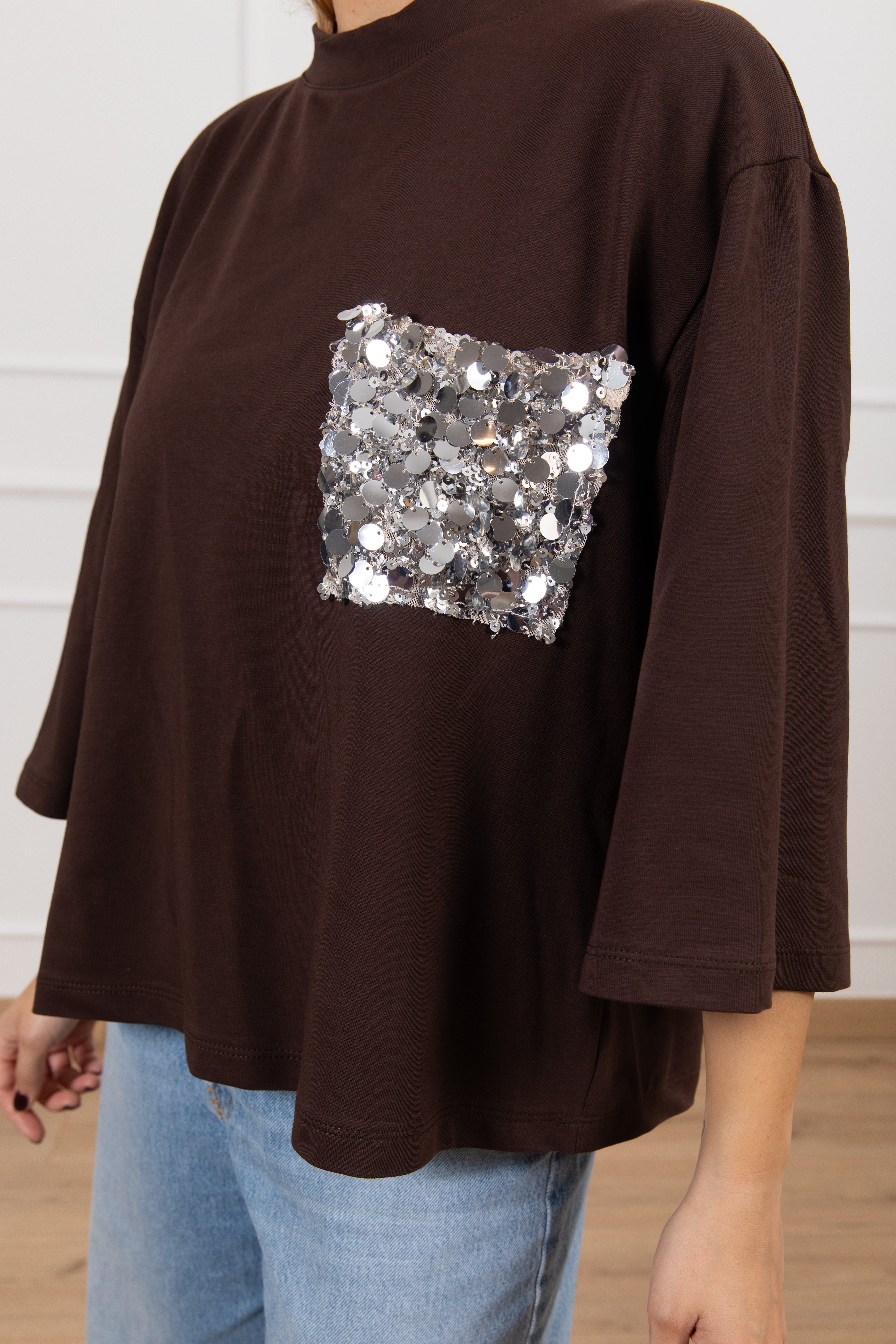 T-shirt manica 3/4 con tasca paillettes Tensione IN