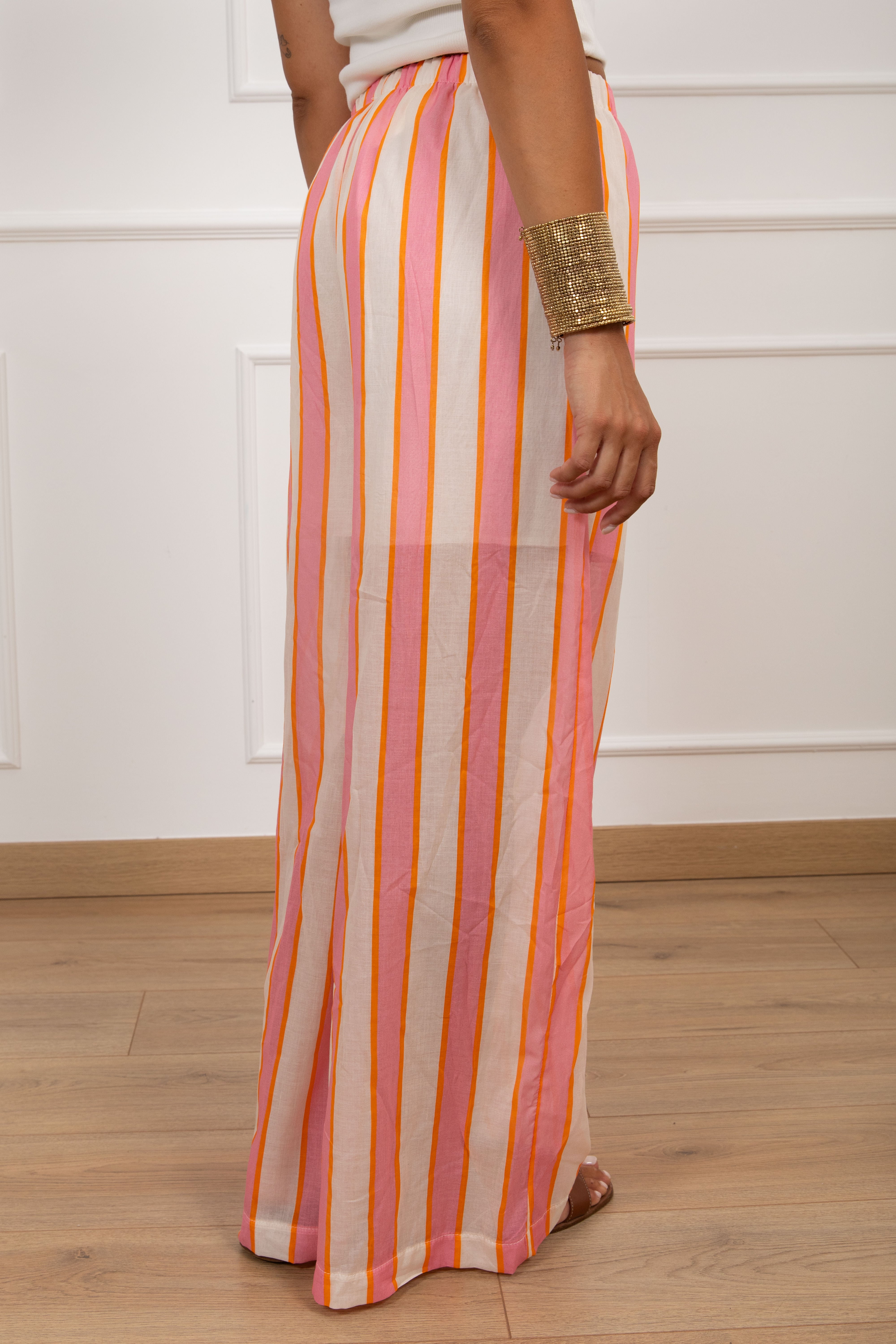 Pantalone a righe larghe in cotone con elastico Tensione IN