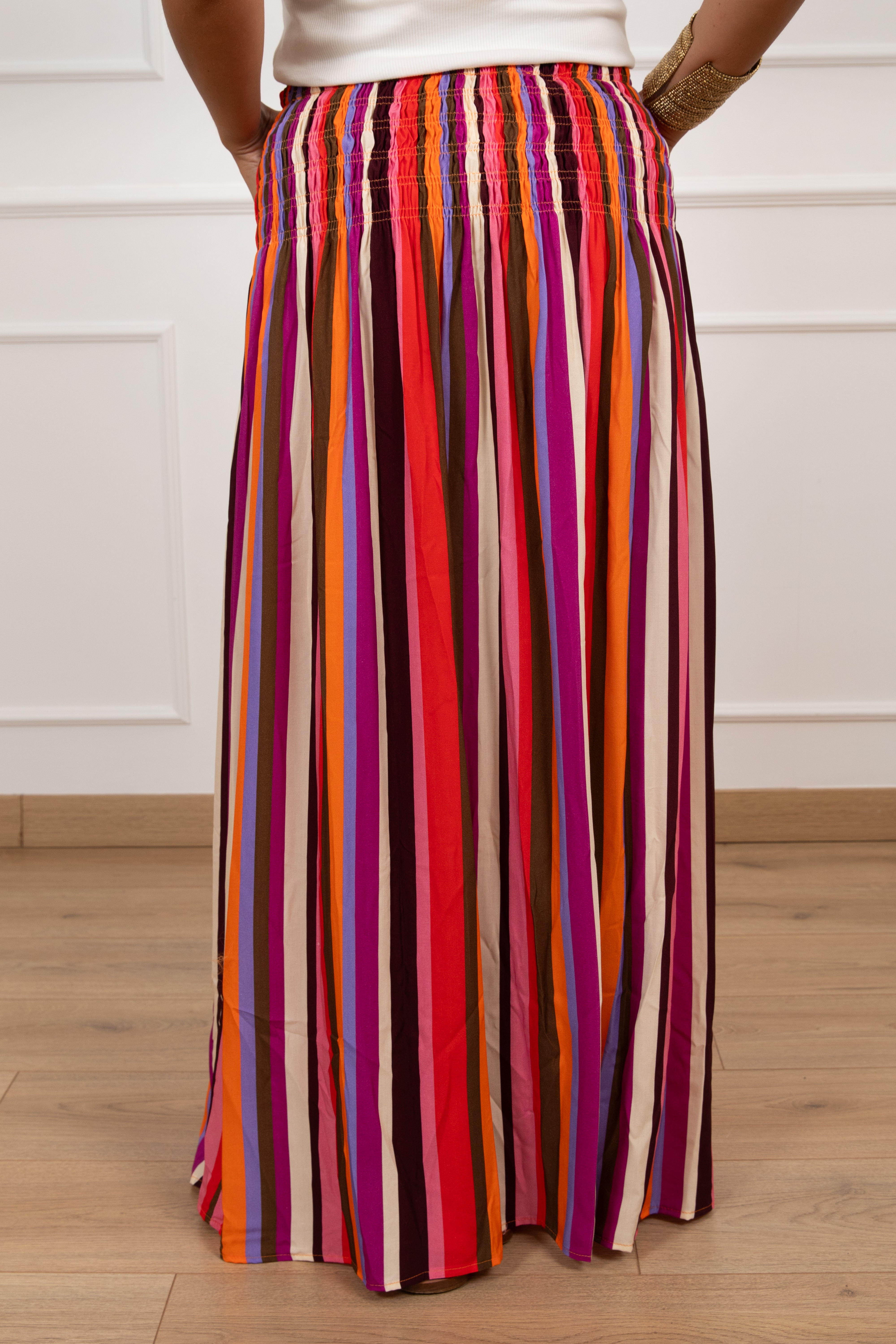 Gonna lunga a righe multicolor con elastico Tensione IN