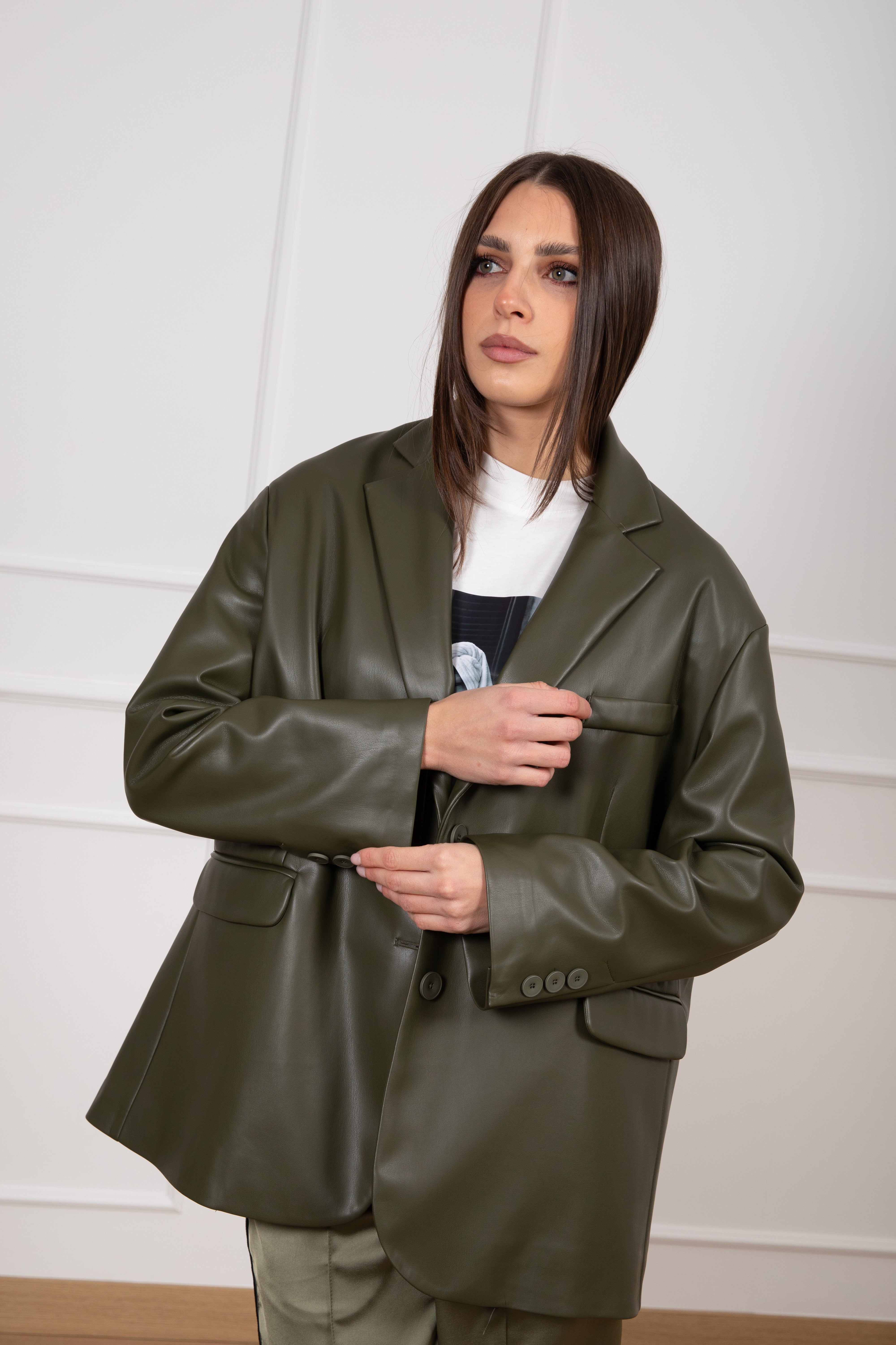 Giacca over-size in eco-pelle Tensione IN
