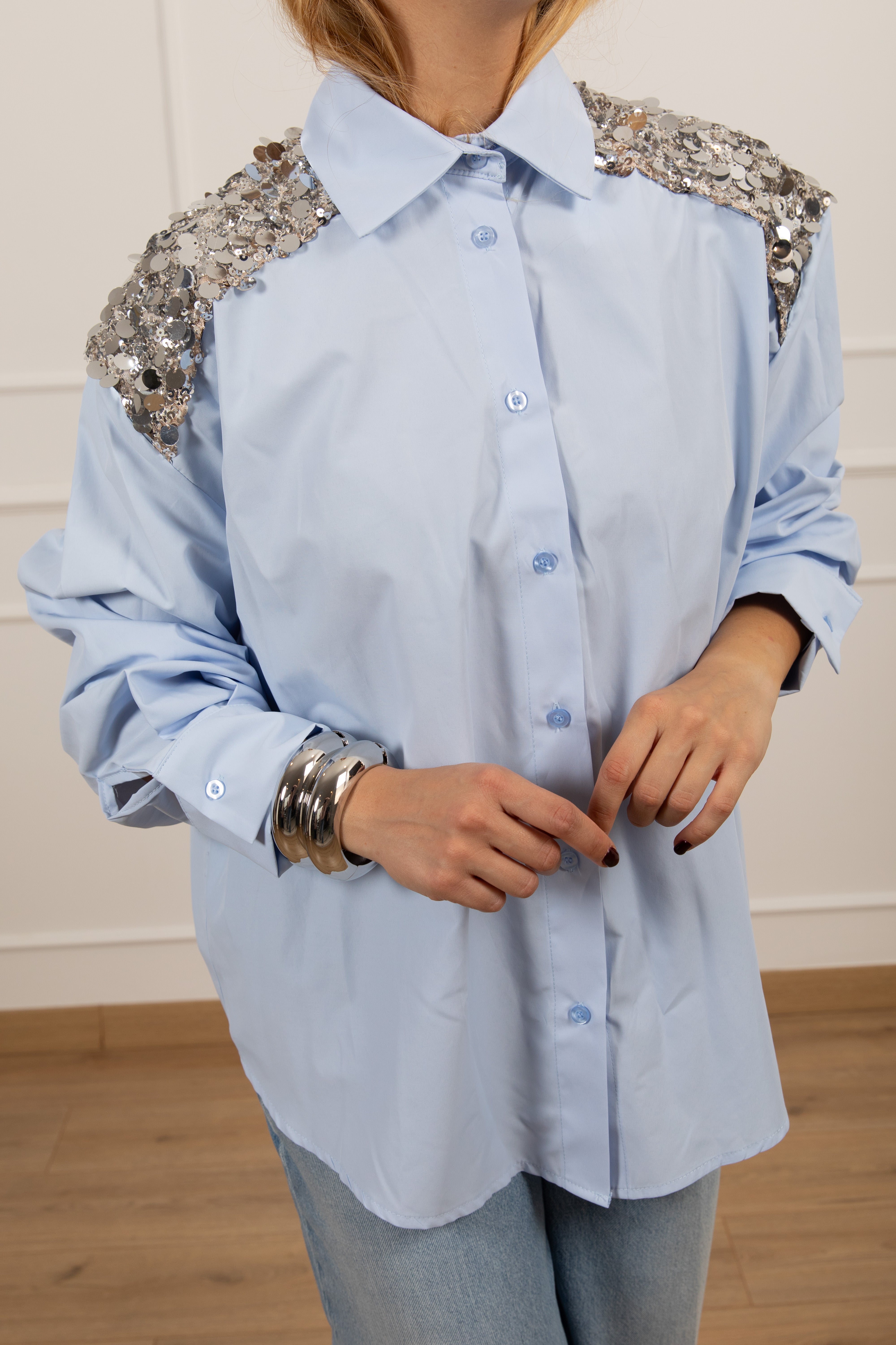 Camicia in cotone con paillettes sulle spalle Tensione IN