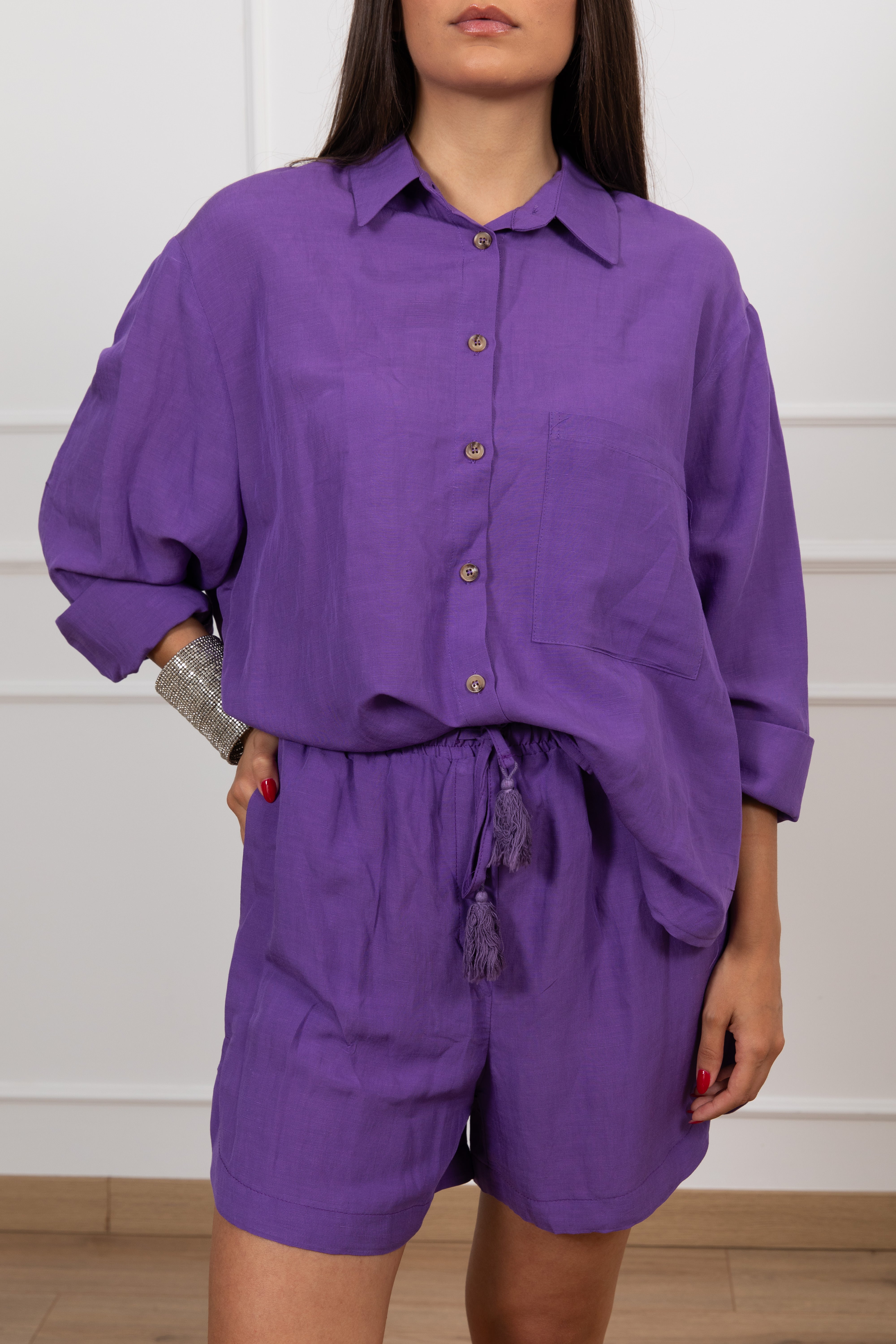 Coordinato camicia e shorts in lino e viscosa Tensione IN