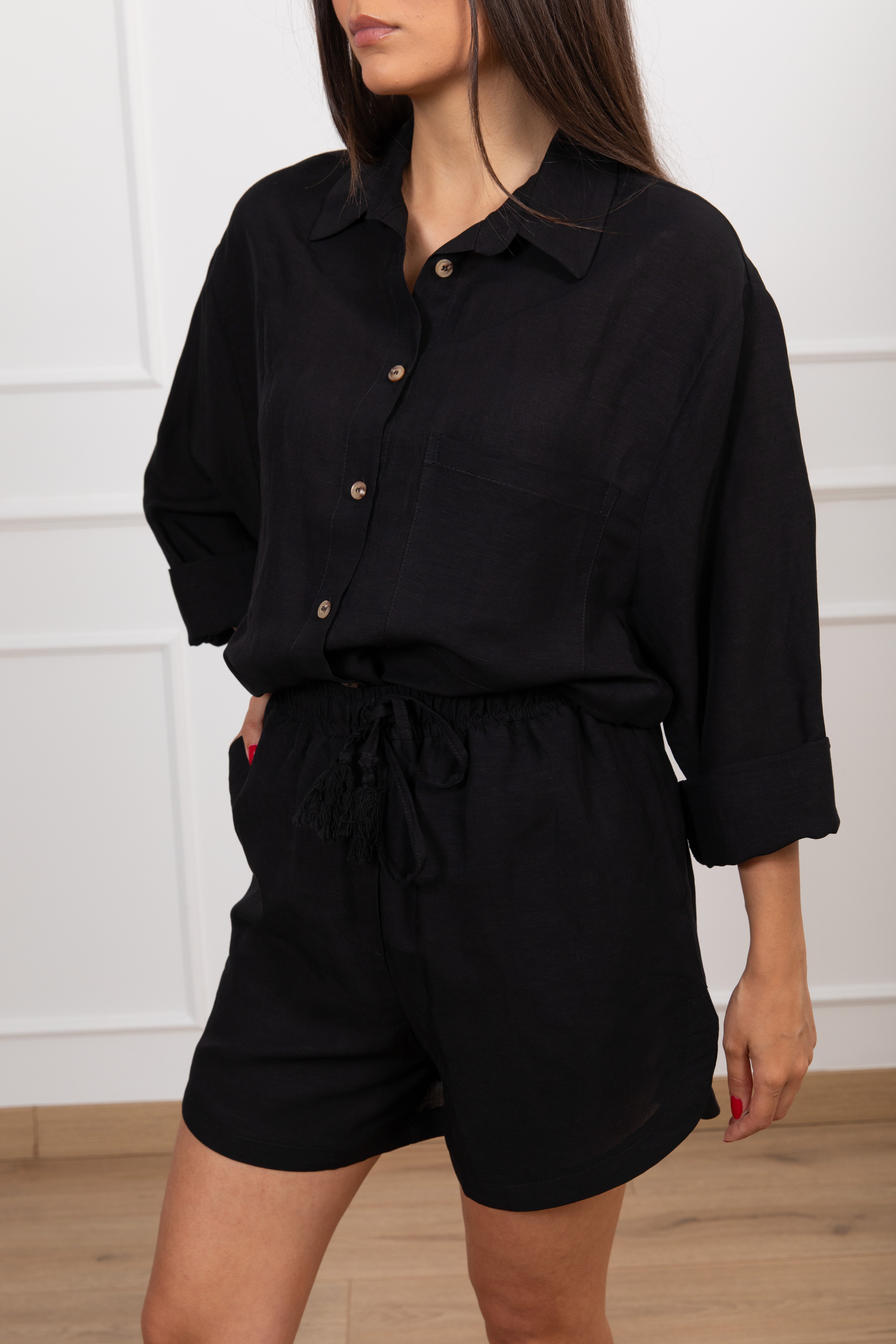 Coordinato camicia e shorts in lino e viscosa Tensione IN