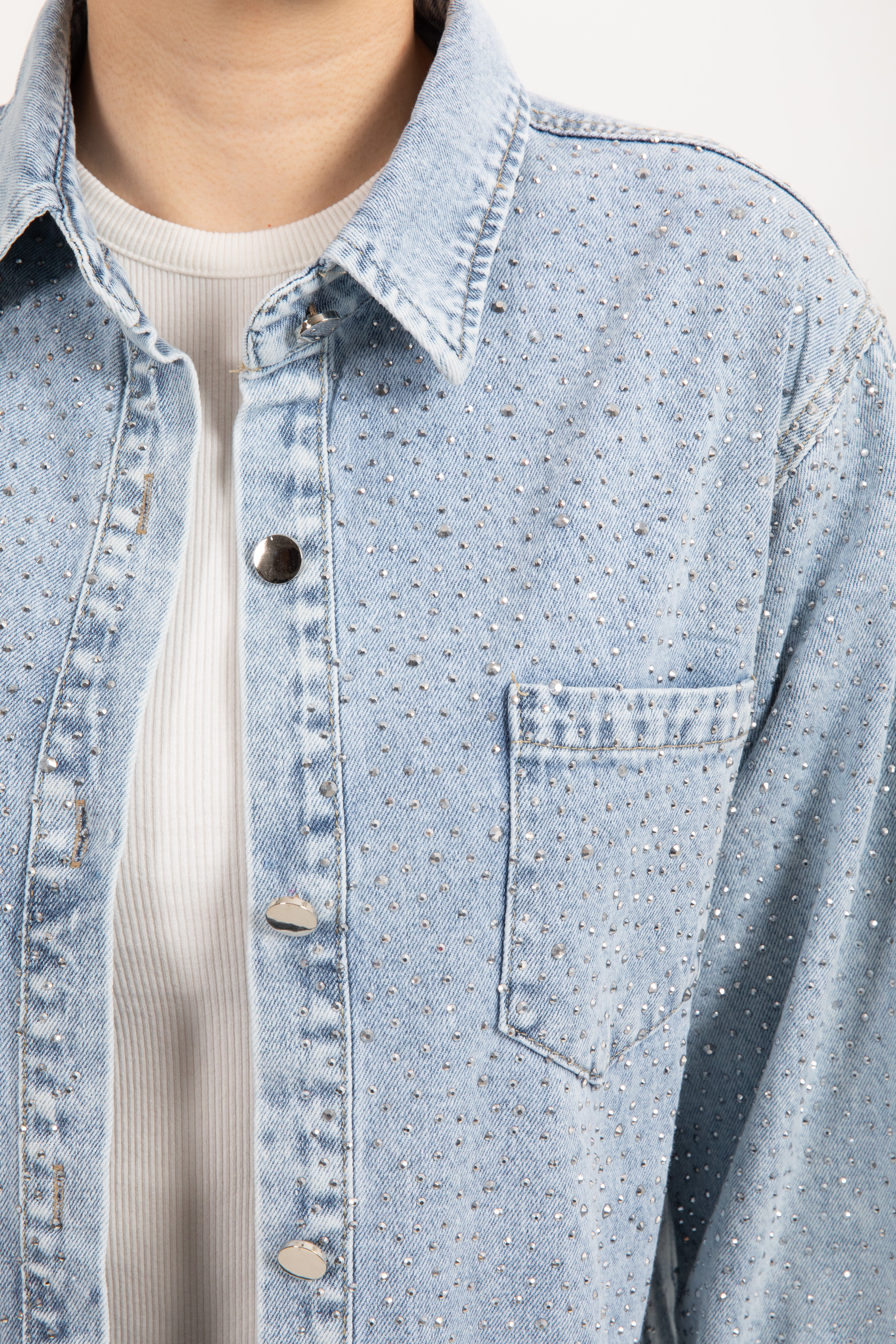 Giacca-camicia in jeans con strass Susy Mix
