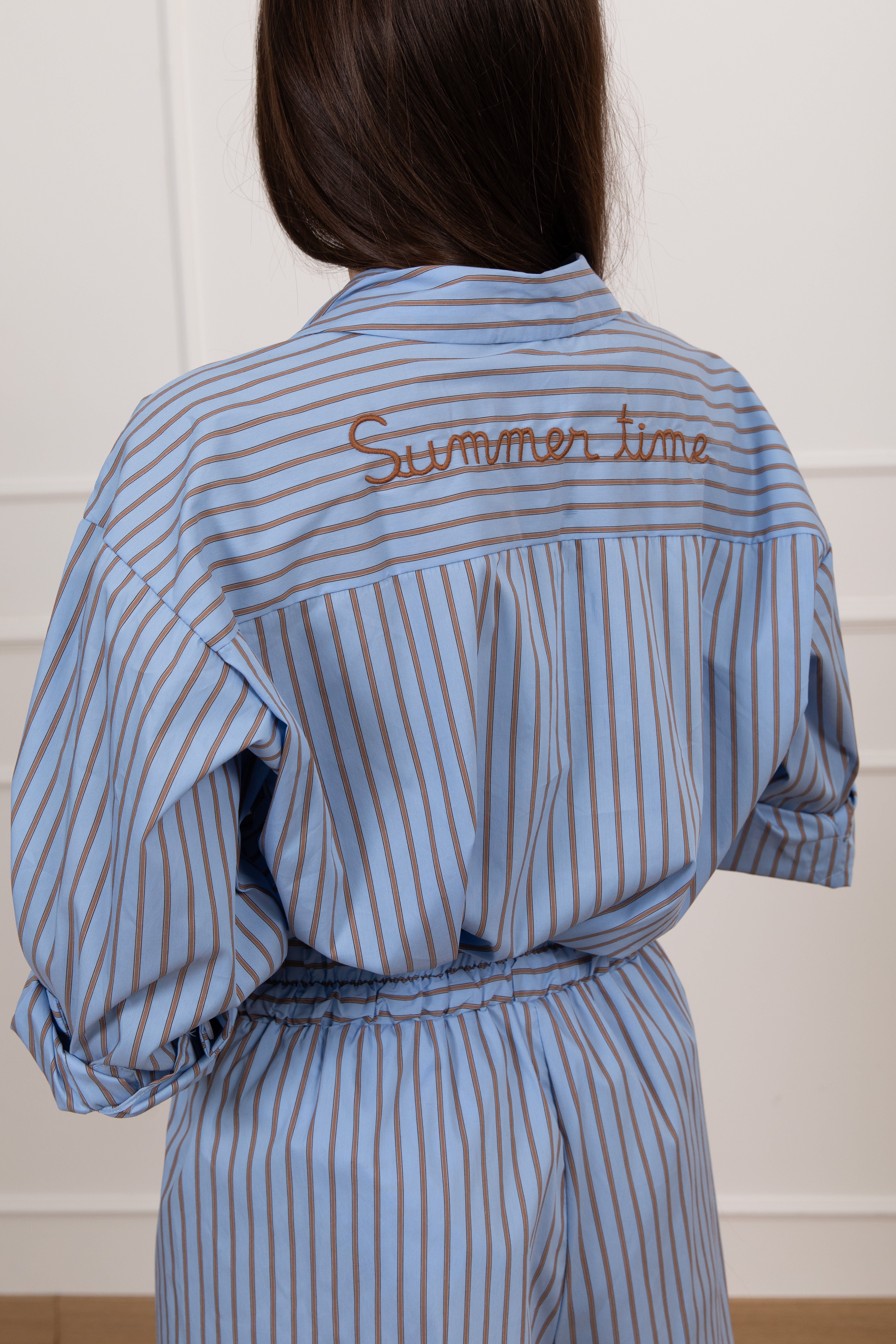 Camicia bacchettata cammello "Summer time" in cotone Tensione IN