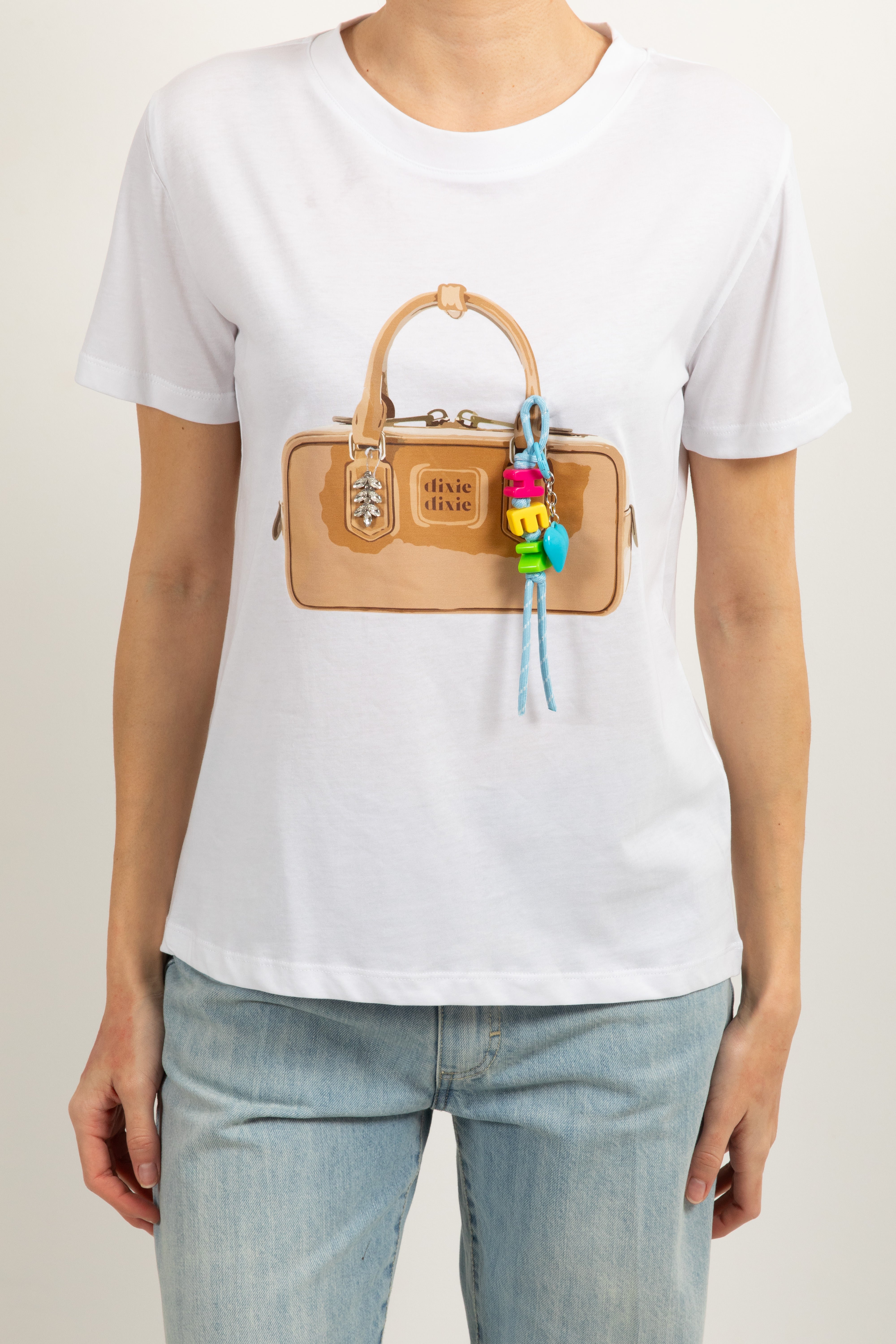 T-shirt borsa beige con charms Dixie