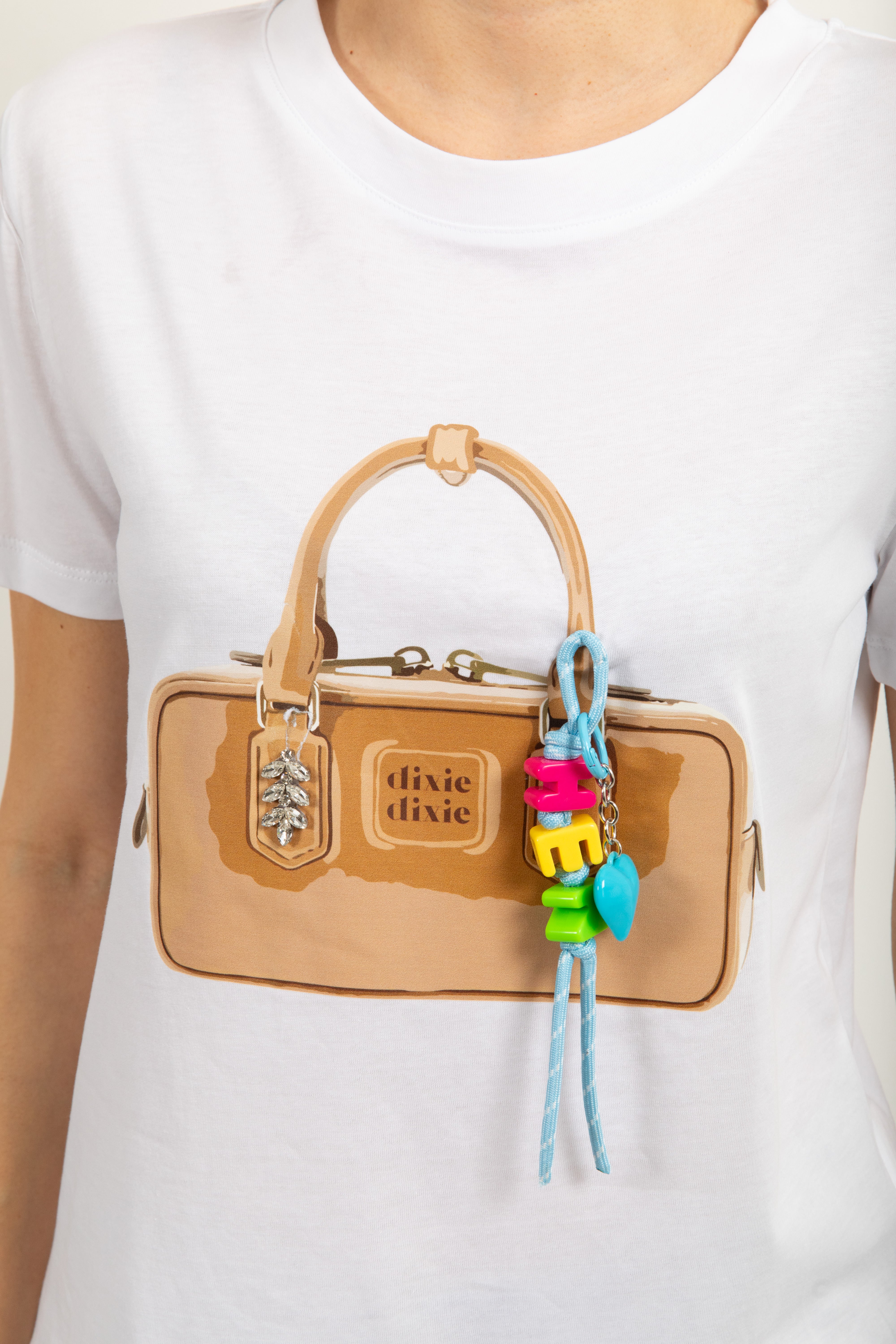 T-shirt borsa beige con charms Dixie