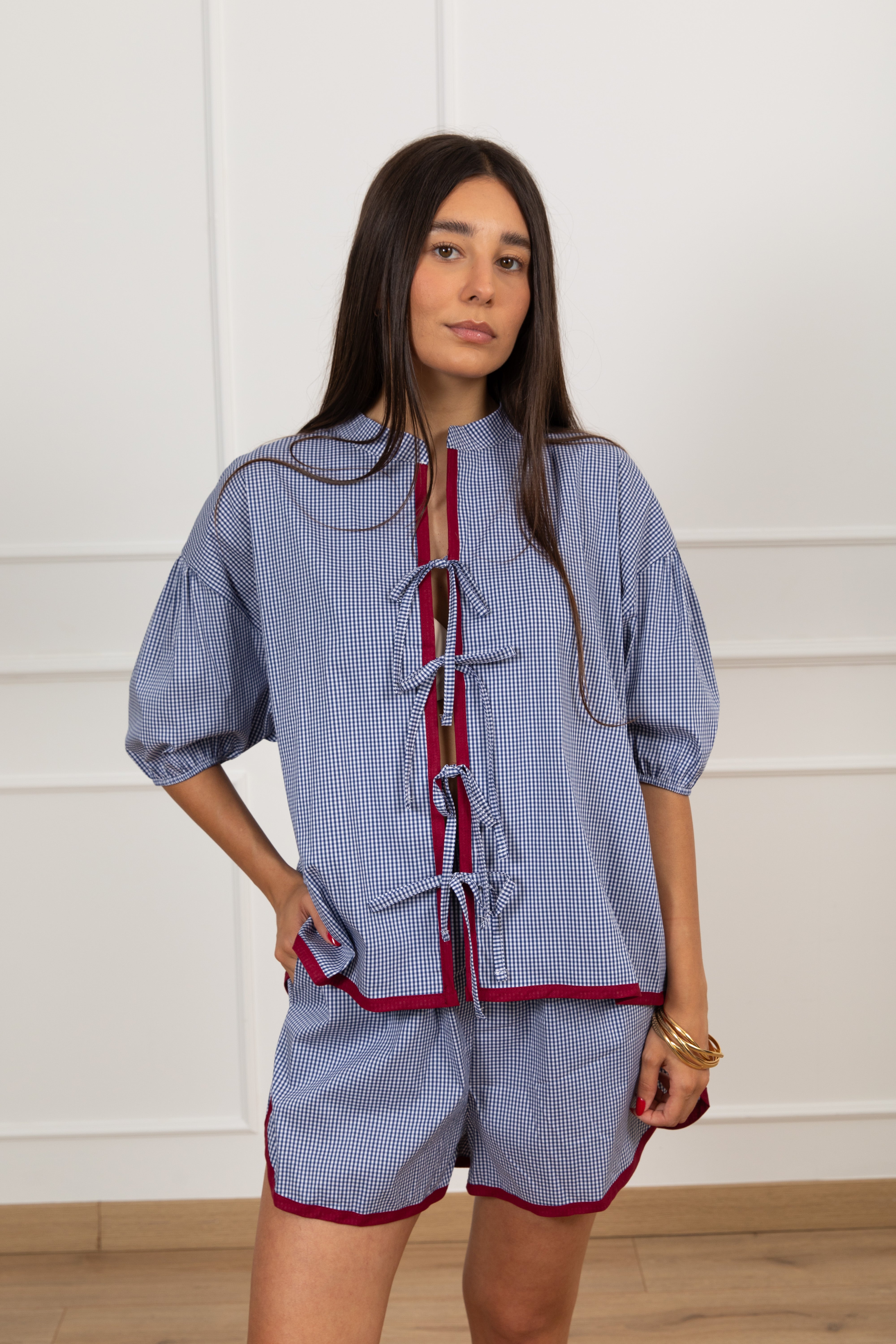 Shorts micro-vichy con profili a contrasto Motel