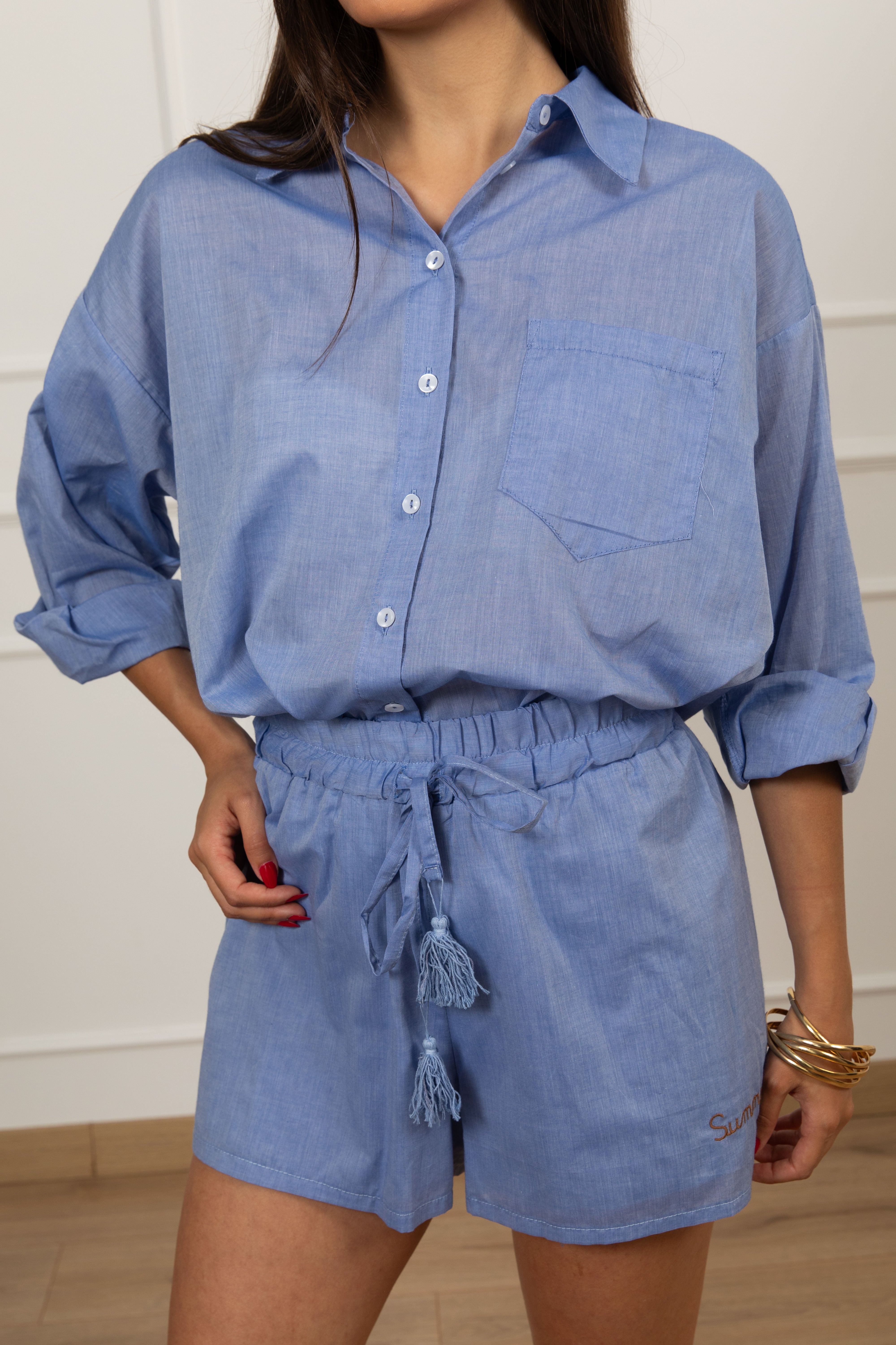 Camicia fiammata celeste "Summer time" Tensione IN