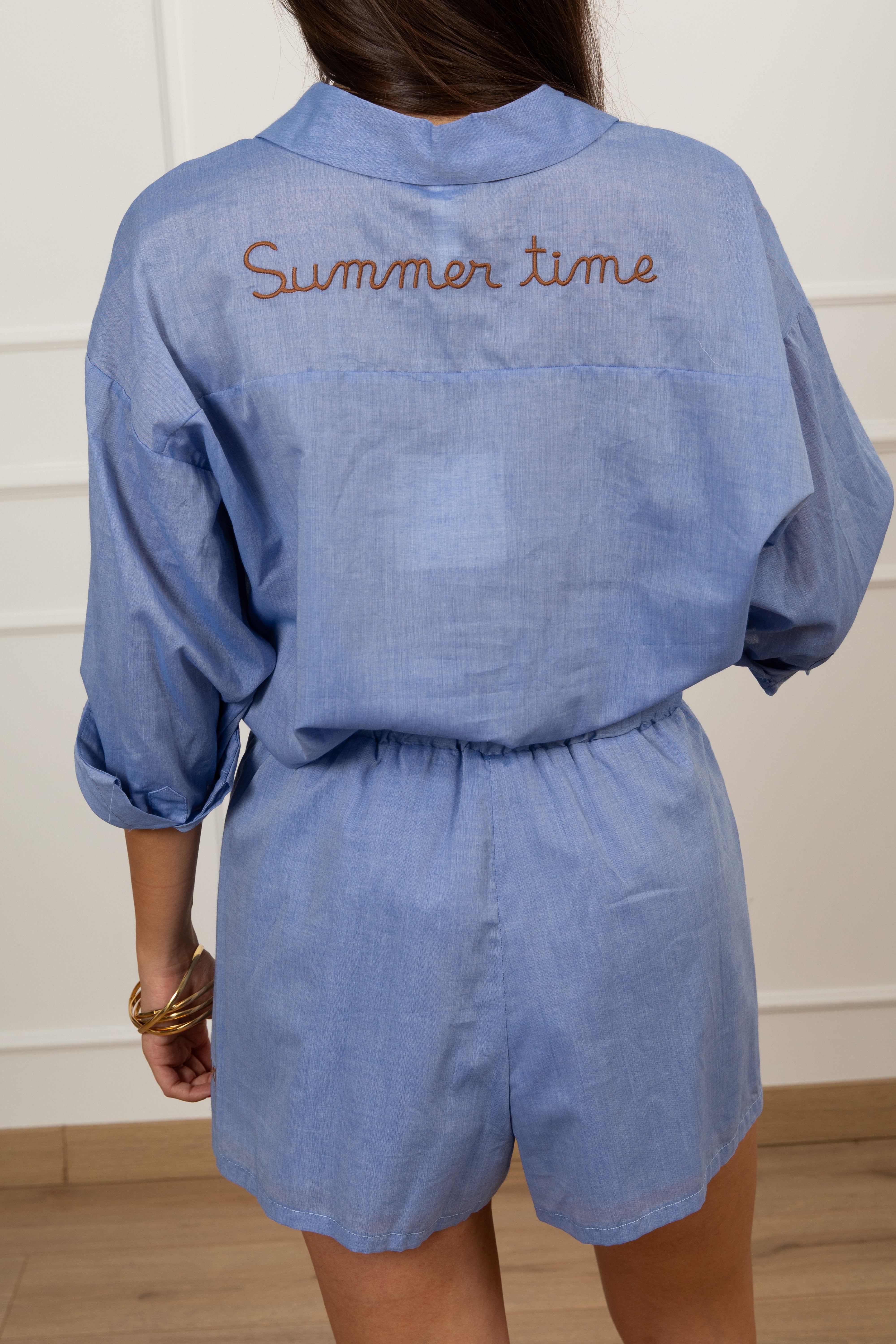 Camicia fiammata celeste "Summer time" Tensione IN