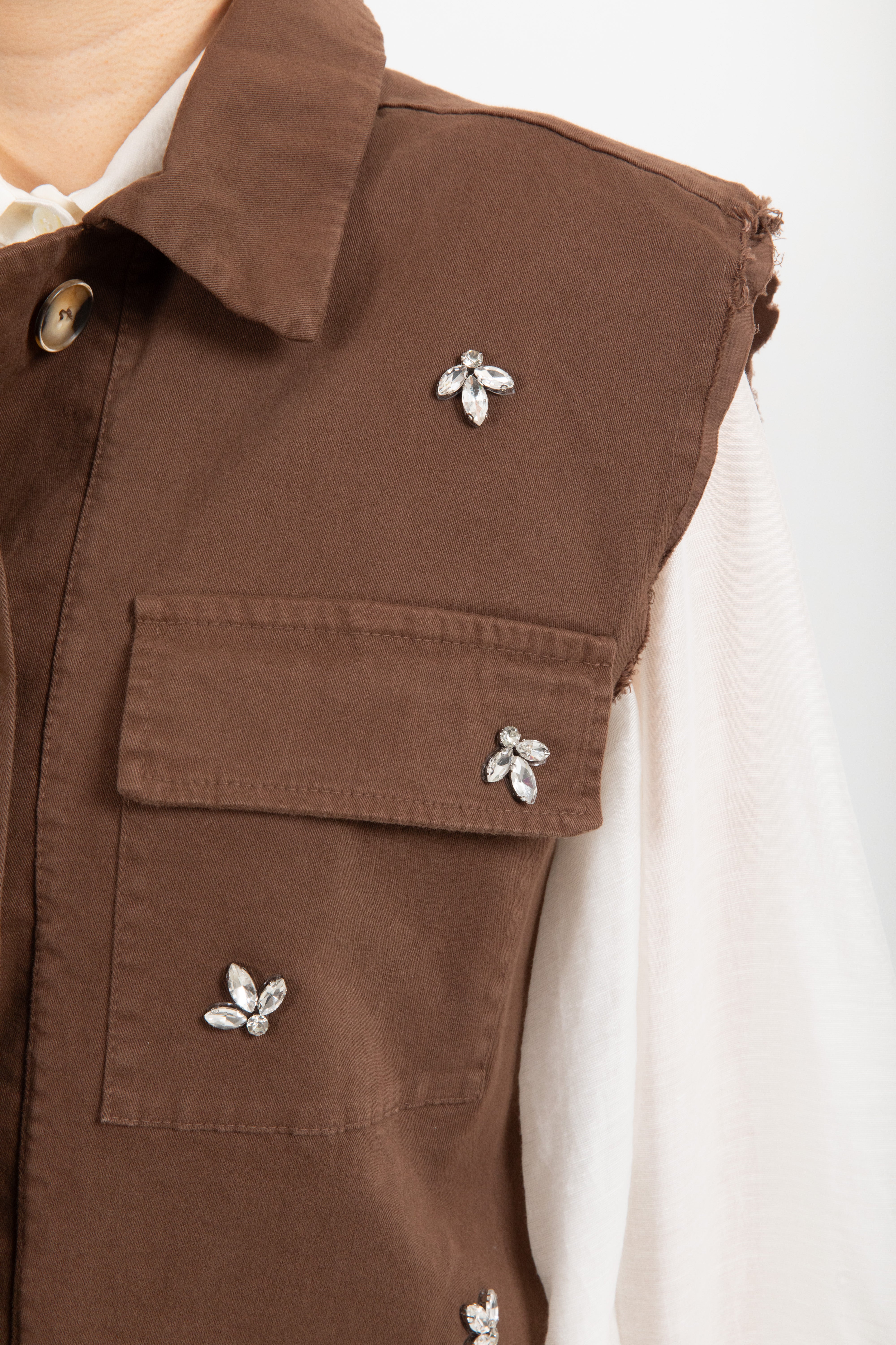 Maxi gilet in gabardina con pietre Susy Mix