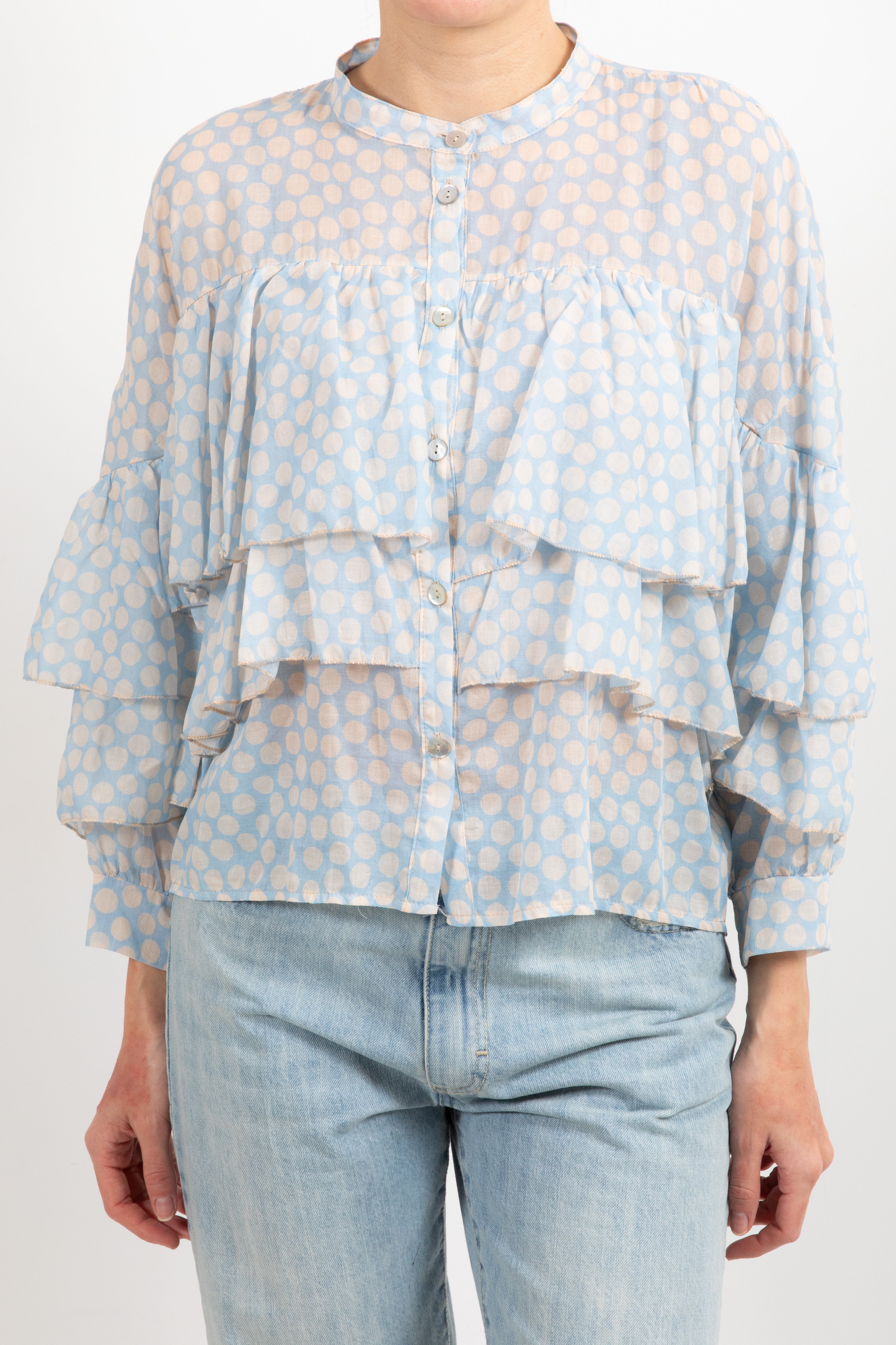 Camicia in cotone a pois con balze Susy Mix
