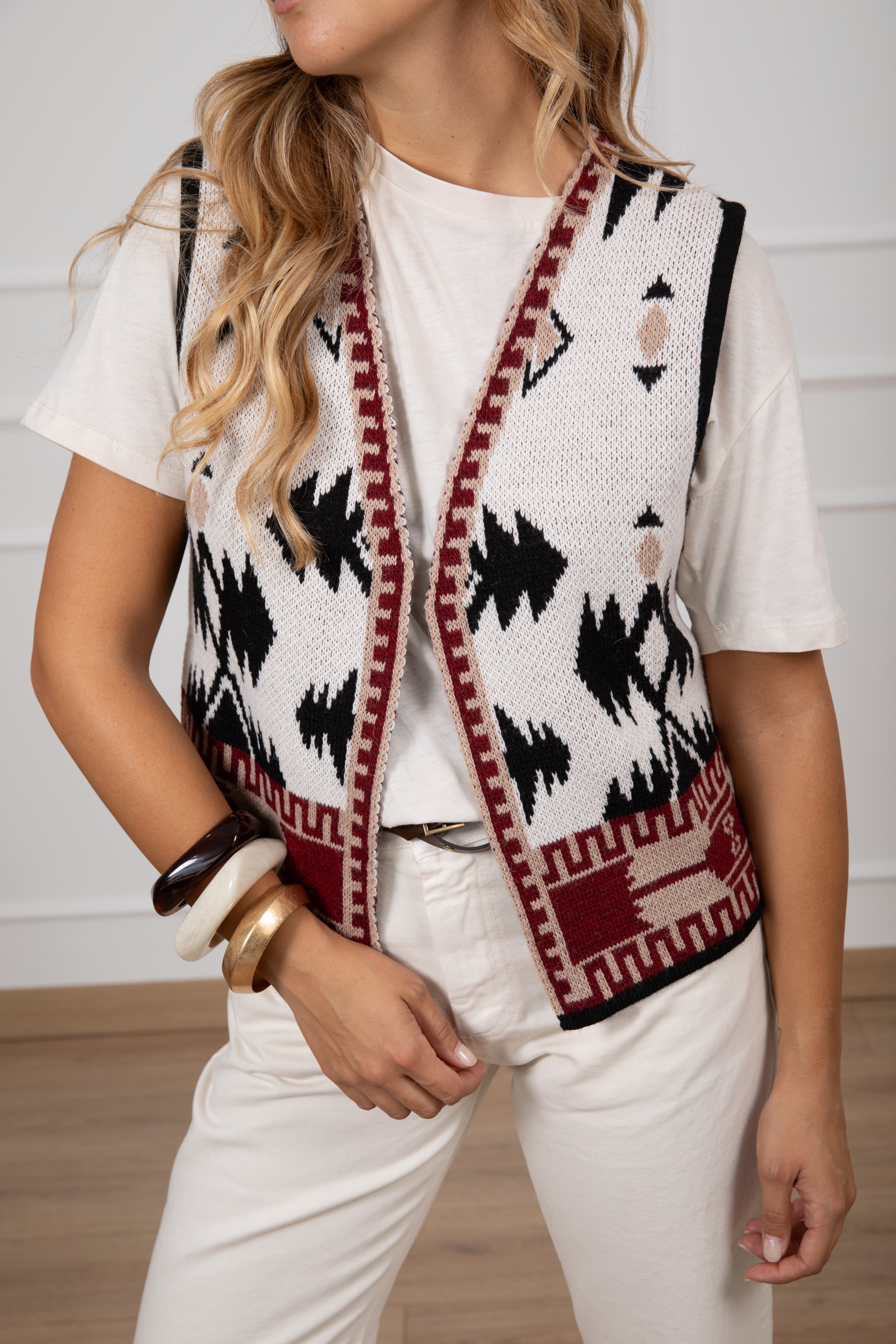 Gilet in maglia con motivo etnico ViCOLO